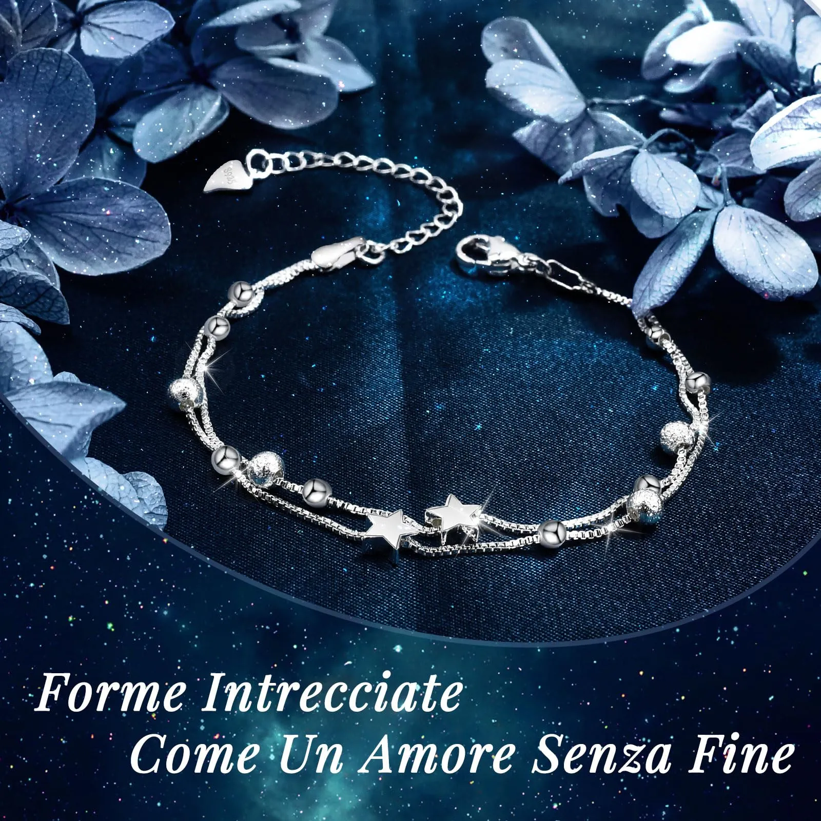 Cheerslife Bracciale Figlia, Bracciale In Argento 925 Con Stelle E Perline - immagine 2