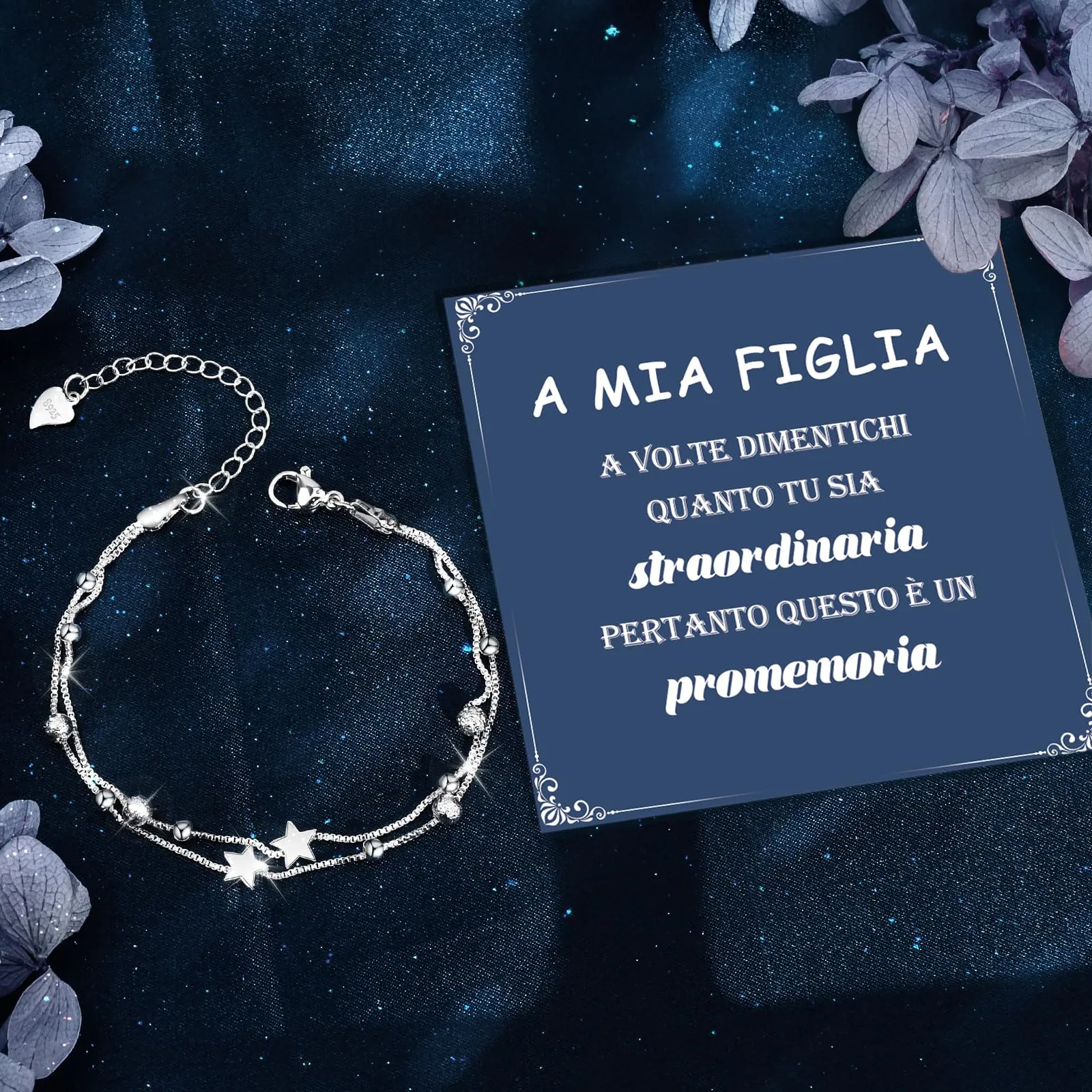 Cheerslife Bracciale Figlia, Bracciale In Argento 925 Con Stelle E Perline - immagine 3