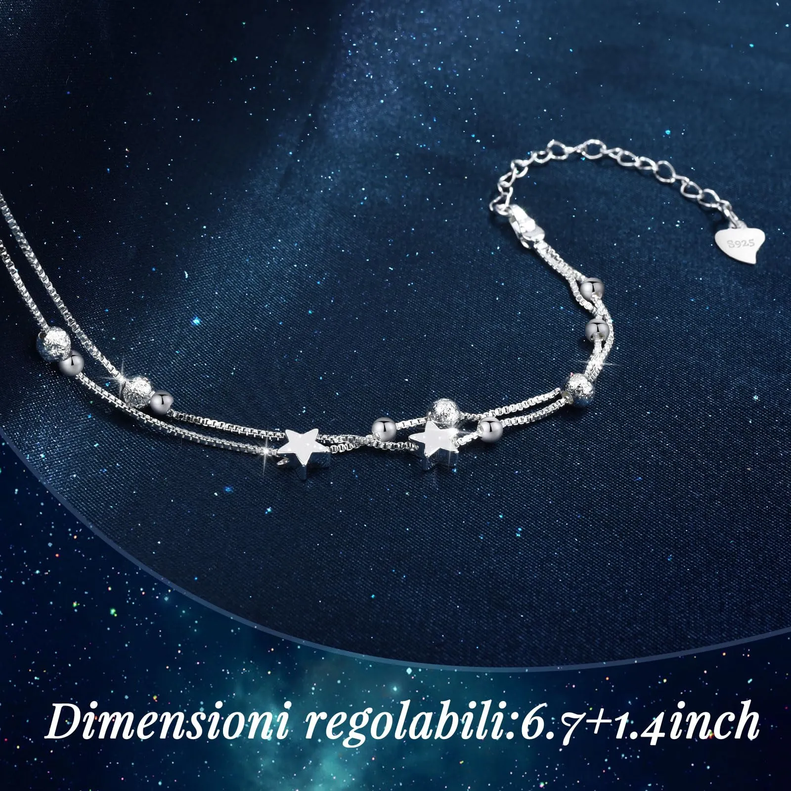 Cheerslife Bracciale Figlia, Bracciale In Argento 925 Con Stelle E Perline - immagine 4