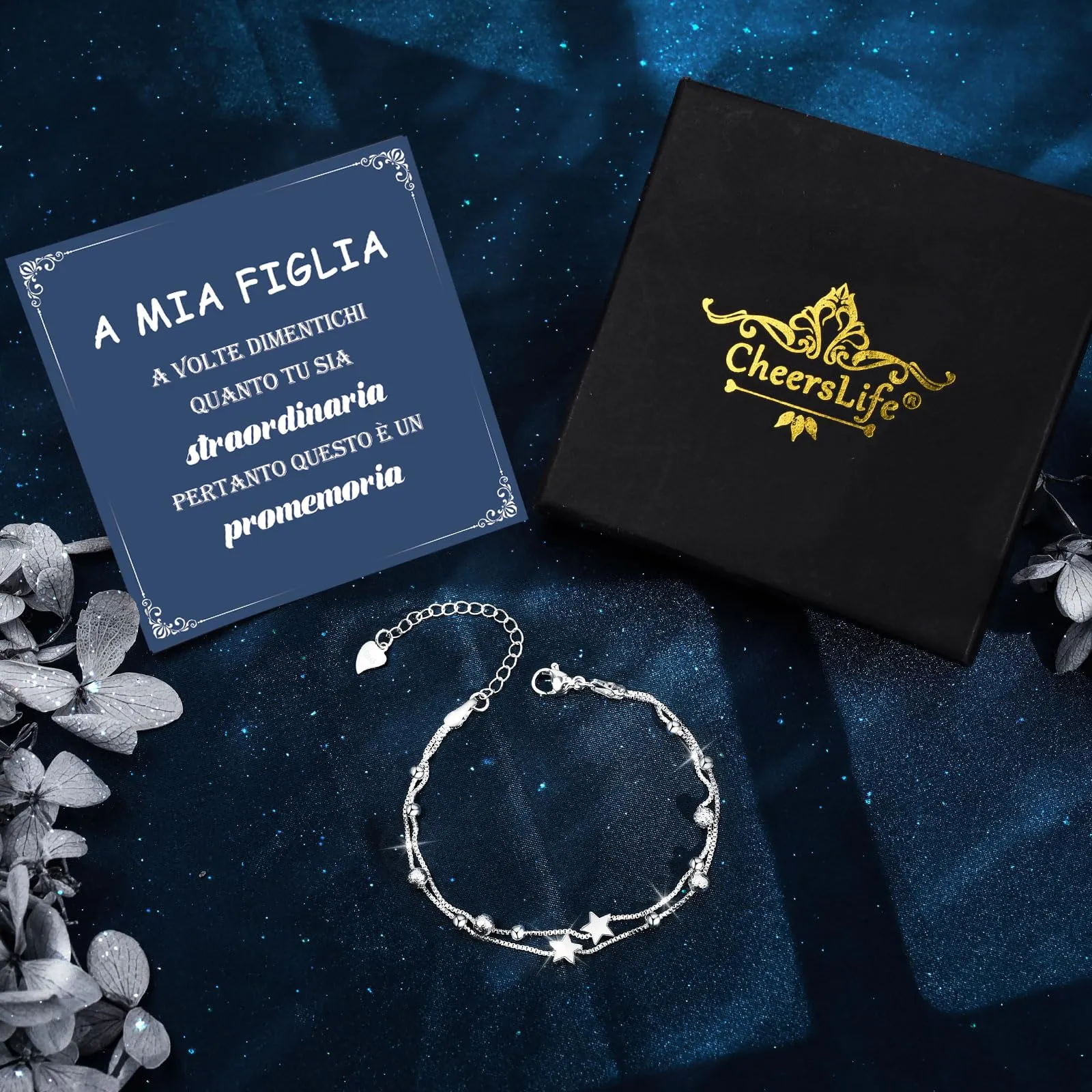Cheerslife Bracciale Figlia, Bracciale In Argento 925 Con Stelle E Perline - immagine 5