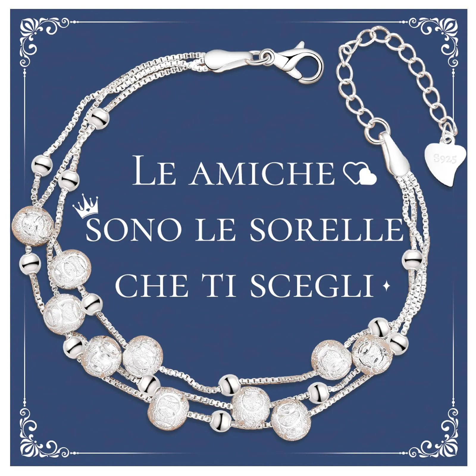 Cheerslife Bracciale Amicizia, Bracciale Donna Argento 925, 3 In 1 - immagine 1