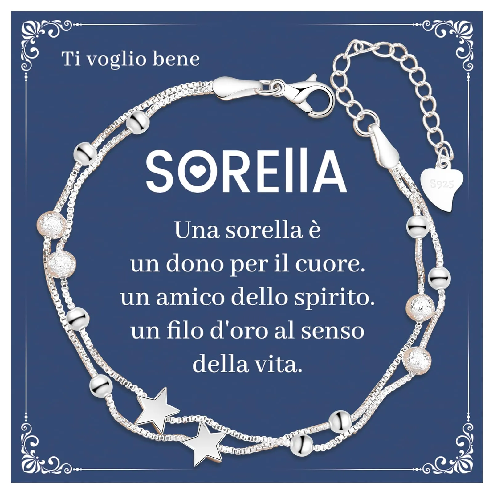 Cheerslife Bracciale Sorella Regalo, Bracciale In Argento 925 Con Stelle - immagine 1