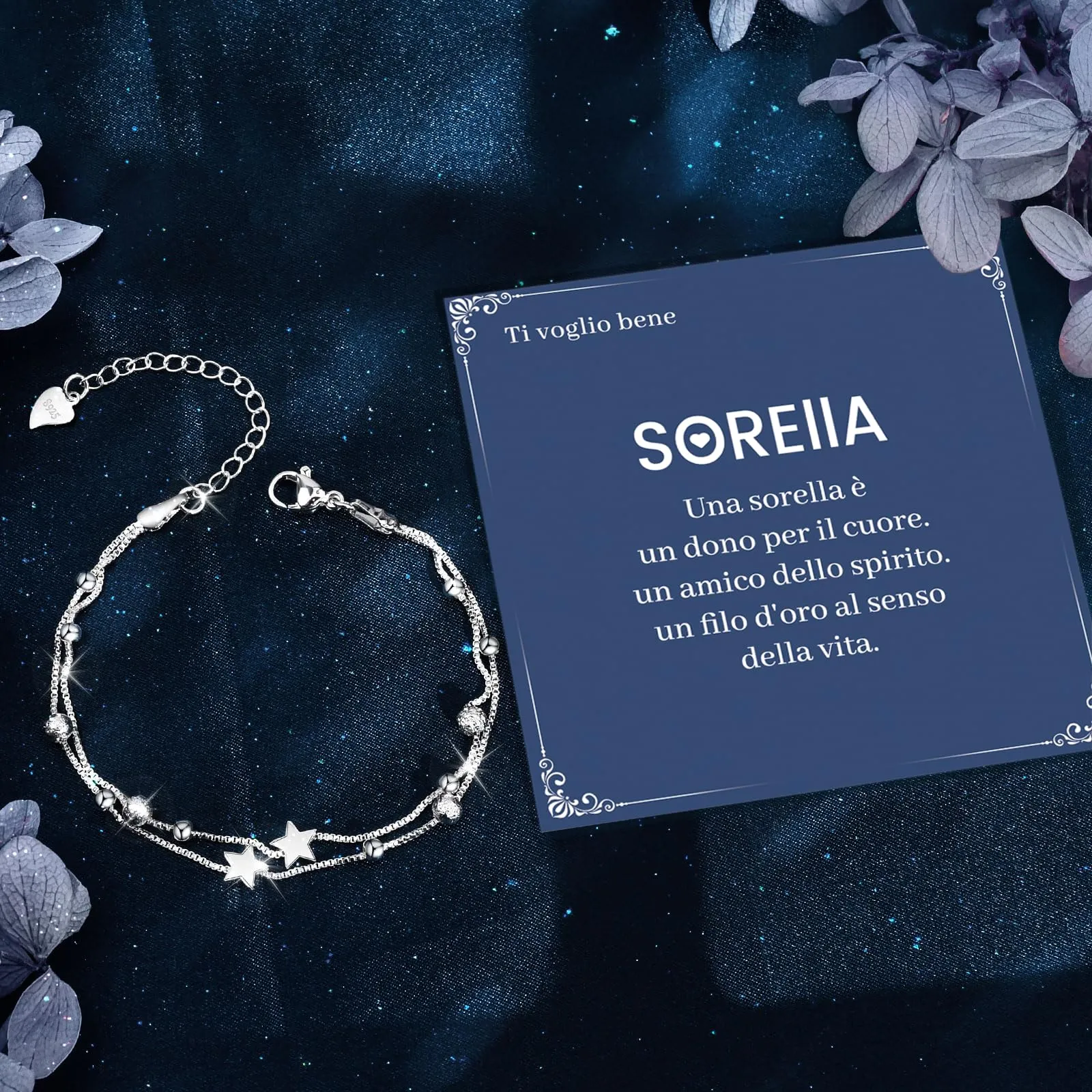 Cheerslife Bracciale Sorella Regalo, Bracciale In Argento 925 Con Stelle - immagine 3