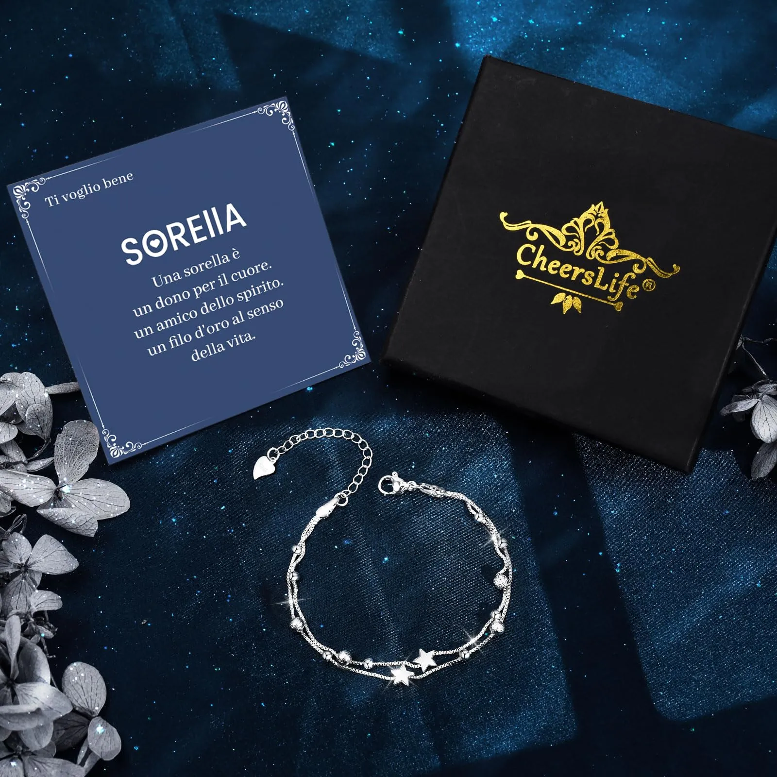 Cheerslife Bracciale Sorella Regalo, Bracciale In Argento 925 Con Stelle - immagine 5