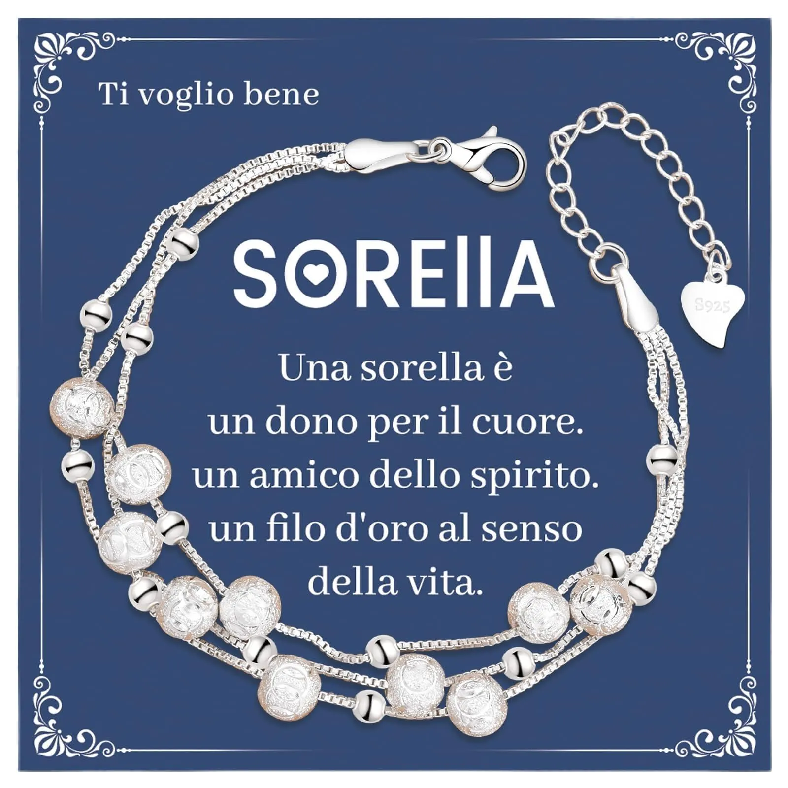 Cheerslife Bracciale Sorella Regalo, Bracciale Donna Argento 925, 3 In 1 - immagine 1