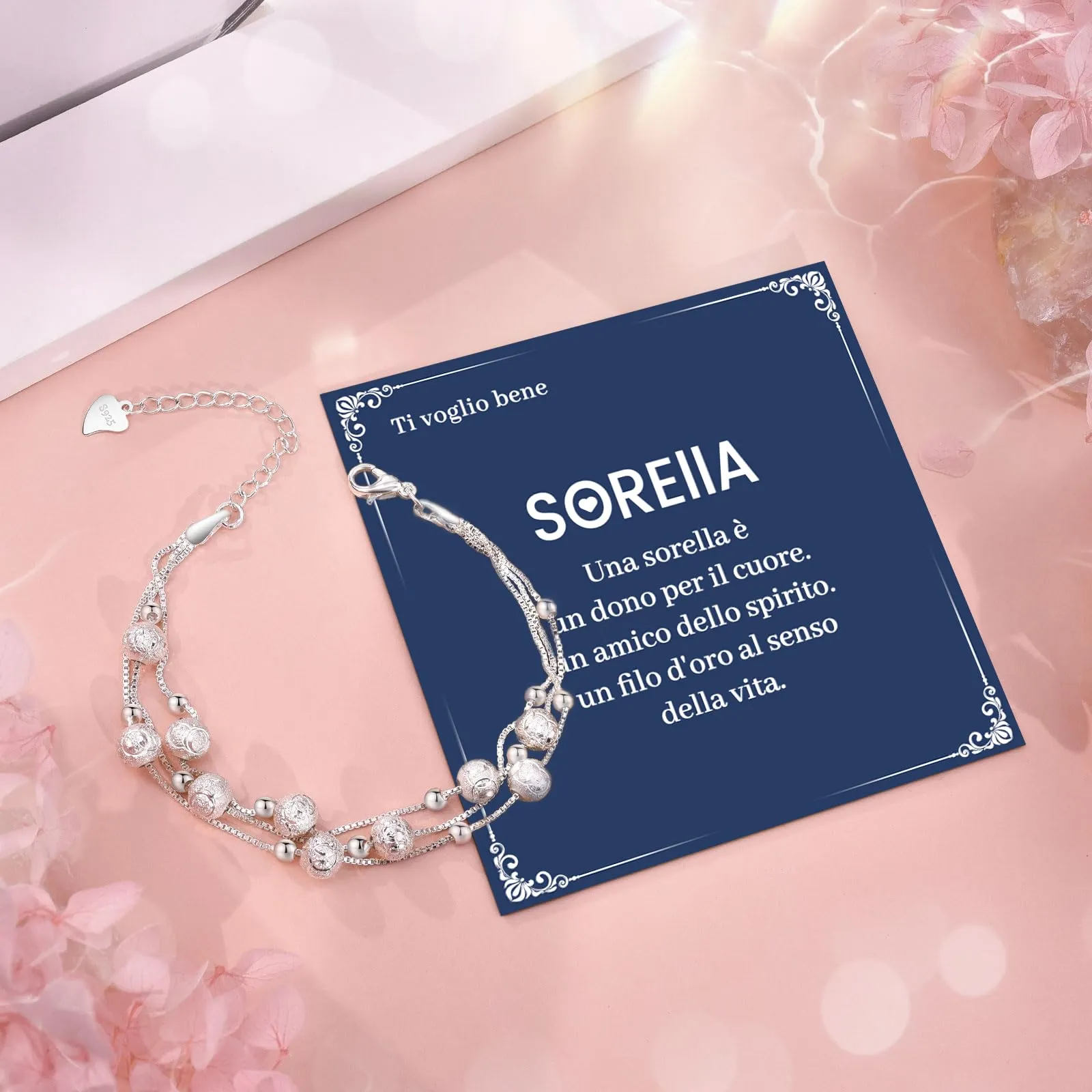 Cheerslife Bracciale Sorella Regalo, Bracciale Donna Argento 925, 3 In 1 - immagine 3