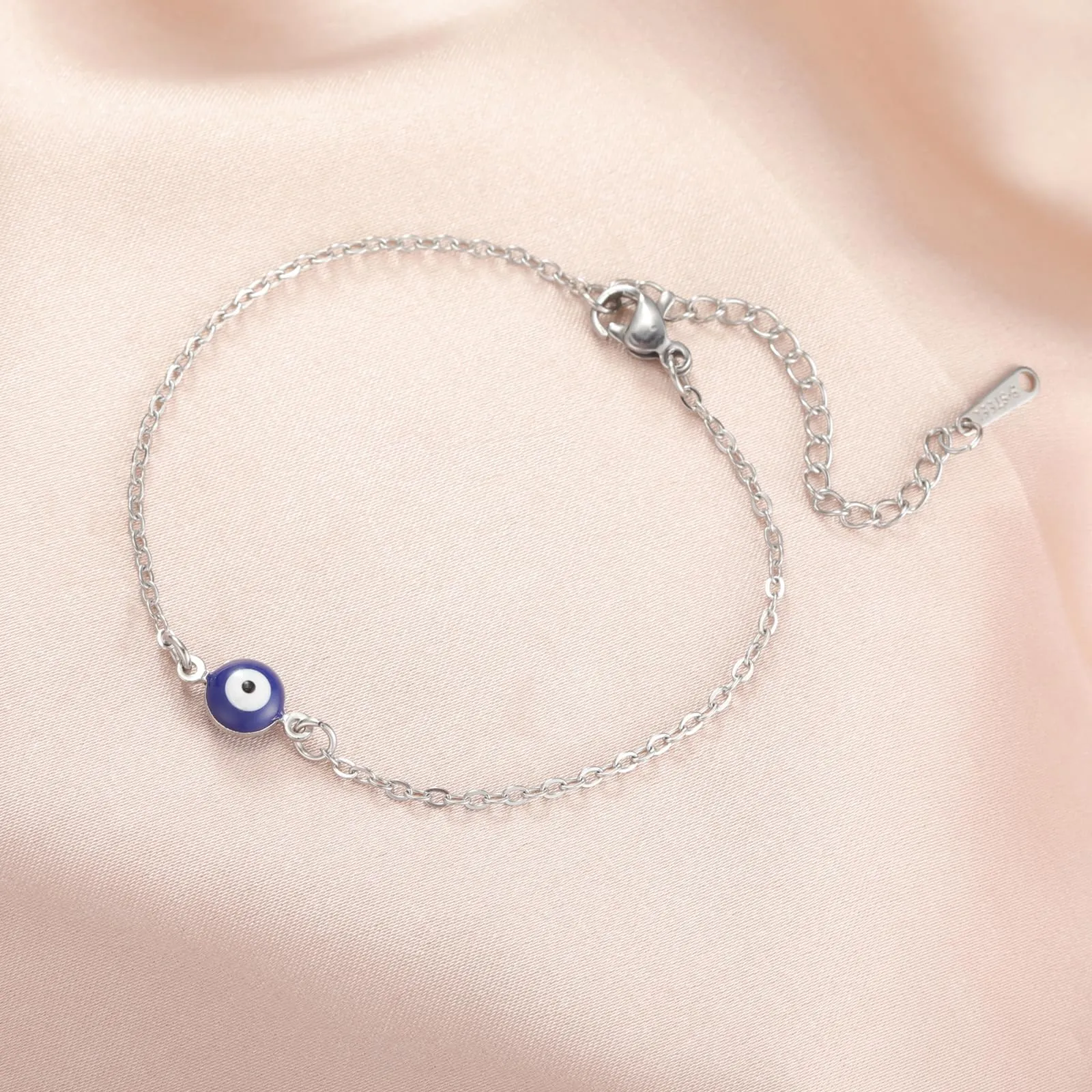 VASSAGO Delicato Braccialetto Malocchio Per Le Donne In Acciaio Inox Regolabile Occhio Turco Braccialetti Portafortuna Amuleto Gioielli Regalo (Argento 1) - immagine 3