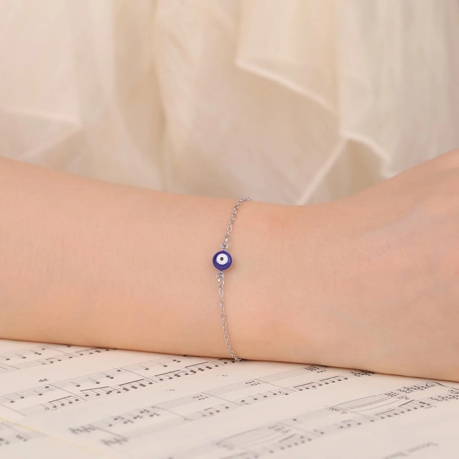 VASSAGO Delicato Braccialetto Malocchio Per Le Donne In Acciaio Inox Regolabile Occhio Turco Braccialetti Portafortuna Amuleto Gioielli Regalo (Argento 1) - immagine 4