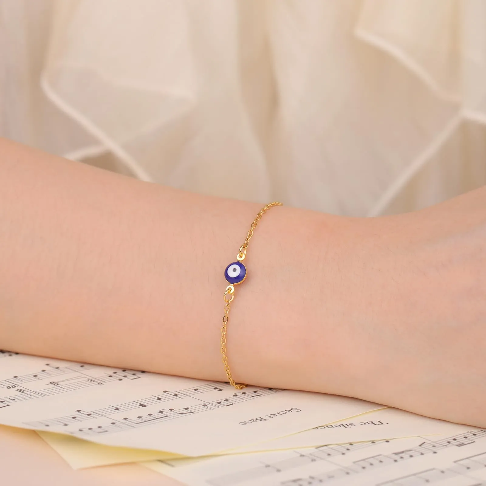 VASSAGO Delicato Braccialetto Malocchio Per Le Donne In Acciaio Inox Regolabile Occhio Turco Braccialetti Portafortuna Amuleto Gioielli Regalo (Oro 1) - immagine 4