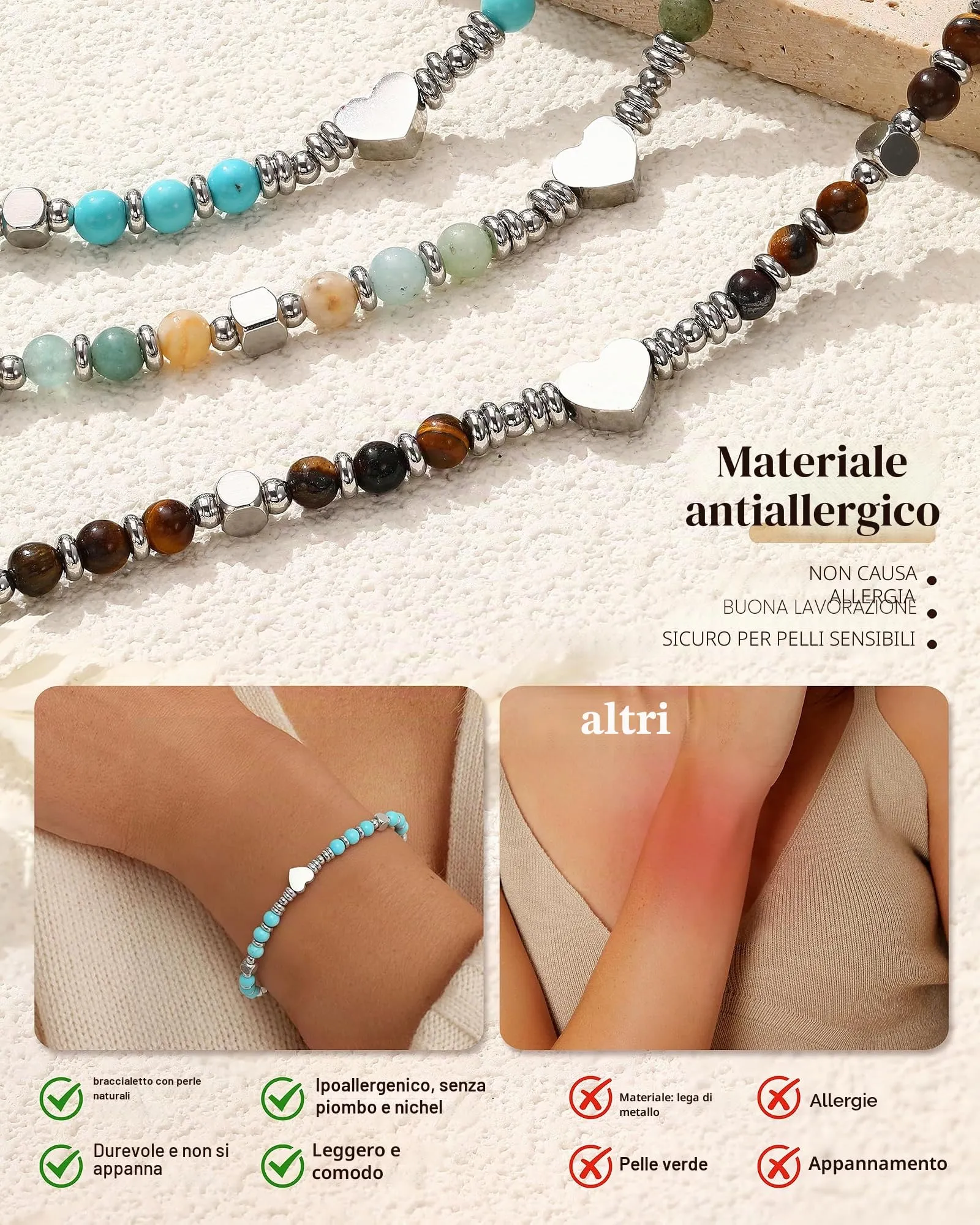 CASSIECA Bracciale Donna Braccialetti da Donna con Perline Ciondolo Cuore - immagine 5