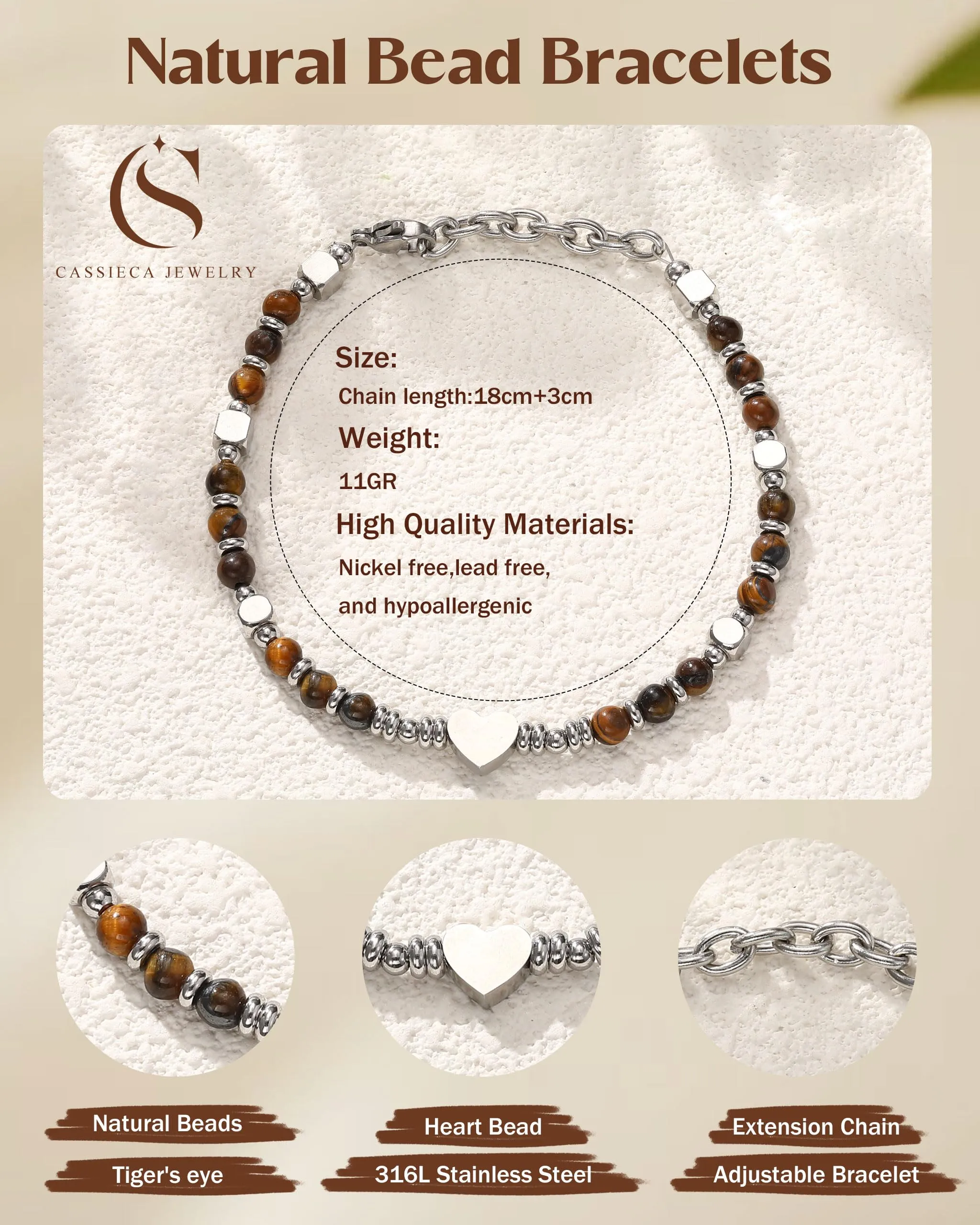 CASSIECA Bracciale Donna Braccialetti da Donna con Perline Ciondolo Cuore - immagine 2