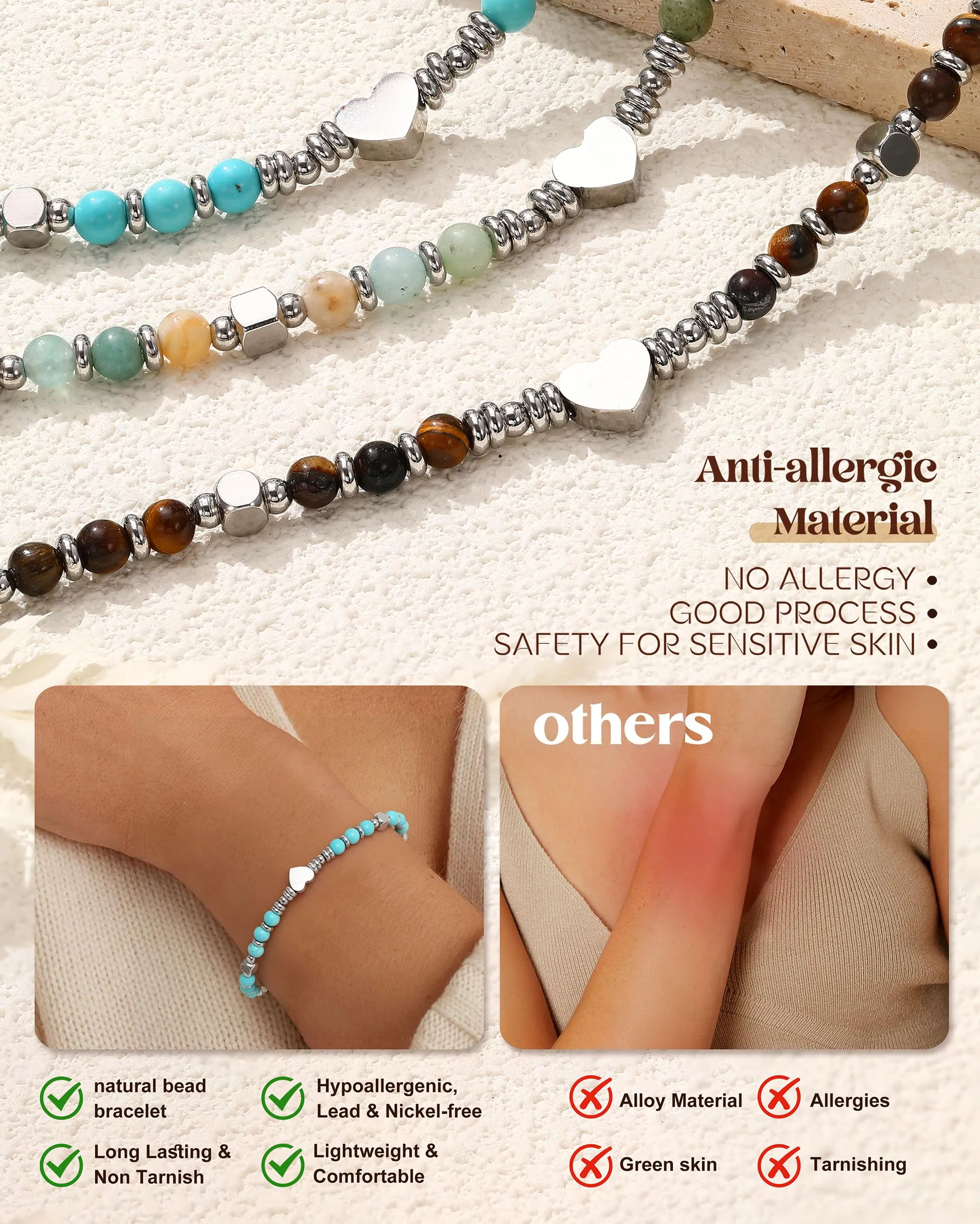 CASSIECA Bracciale Donna Braccialetti da Donna con Perline Ciondolo Cuore - immagine 5