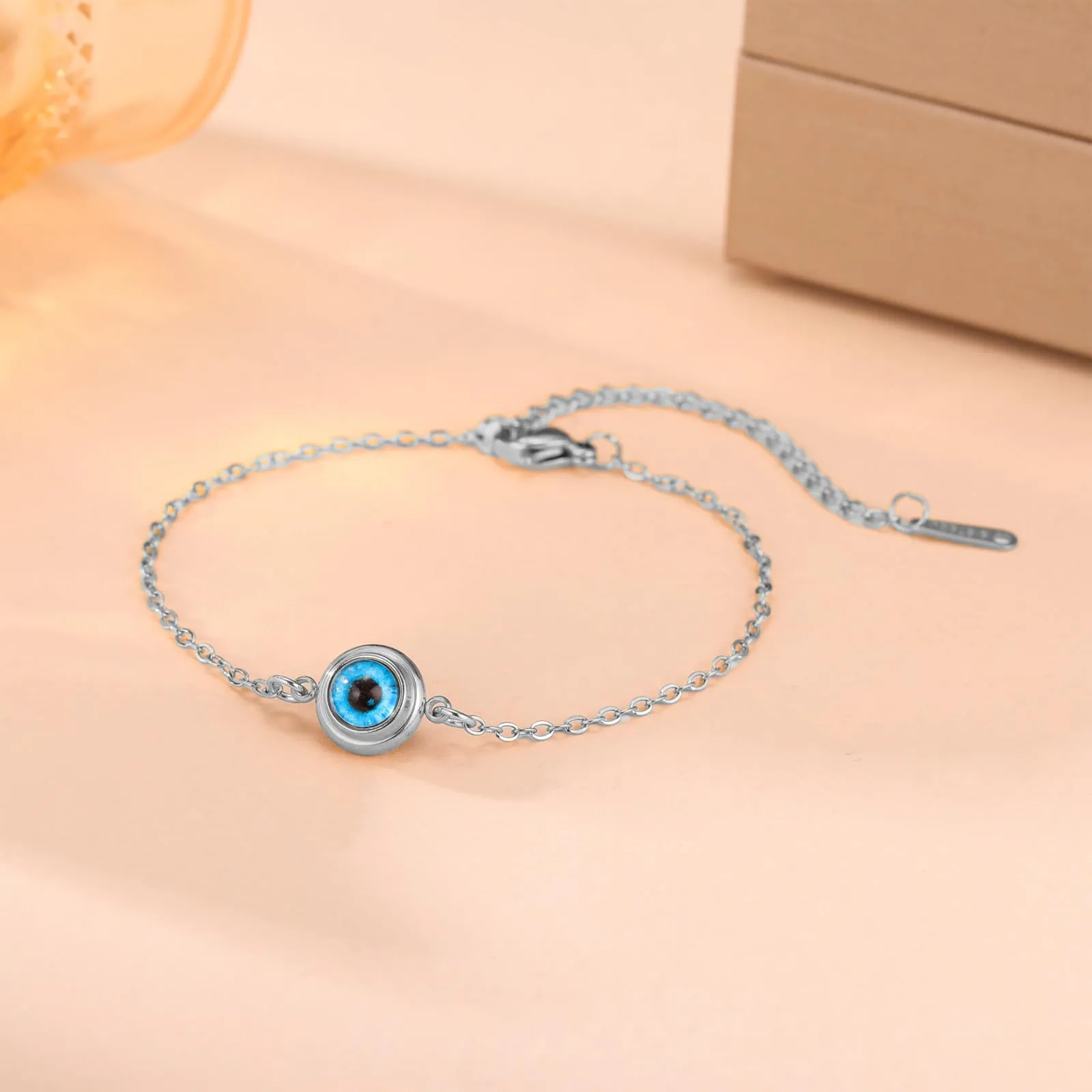 VASSAGO Delicato Braccialetto Malocchio Per Le Donne In Acciaio Inox Regolabile Occhio Turco Braccialetti Portafortuna Amuleto Gioielli Regalo (Bracciale argento) - immagine 3