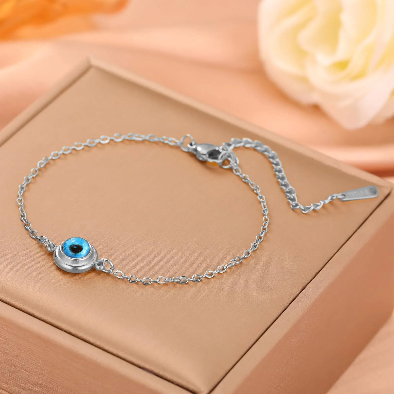 VASSAGO Delicato Braccialetto Malocchio Per Le Donne In Acciaio Inox Regolabile Occhio Turco Braccialetti Portafortuna Amuleto Gioielli Regalo (Bracciale argento) - immagine 5