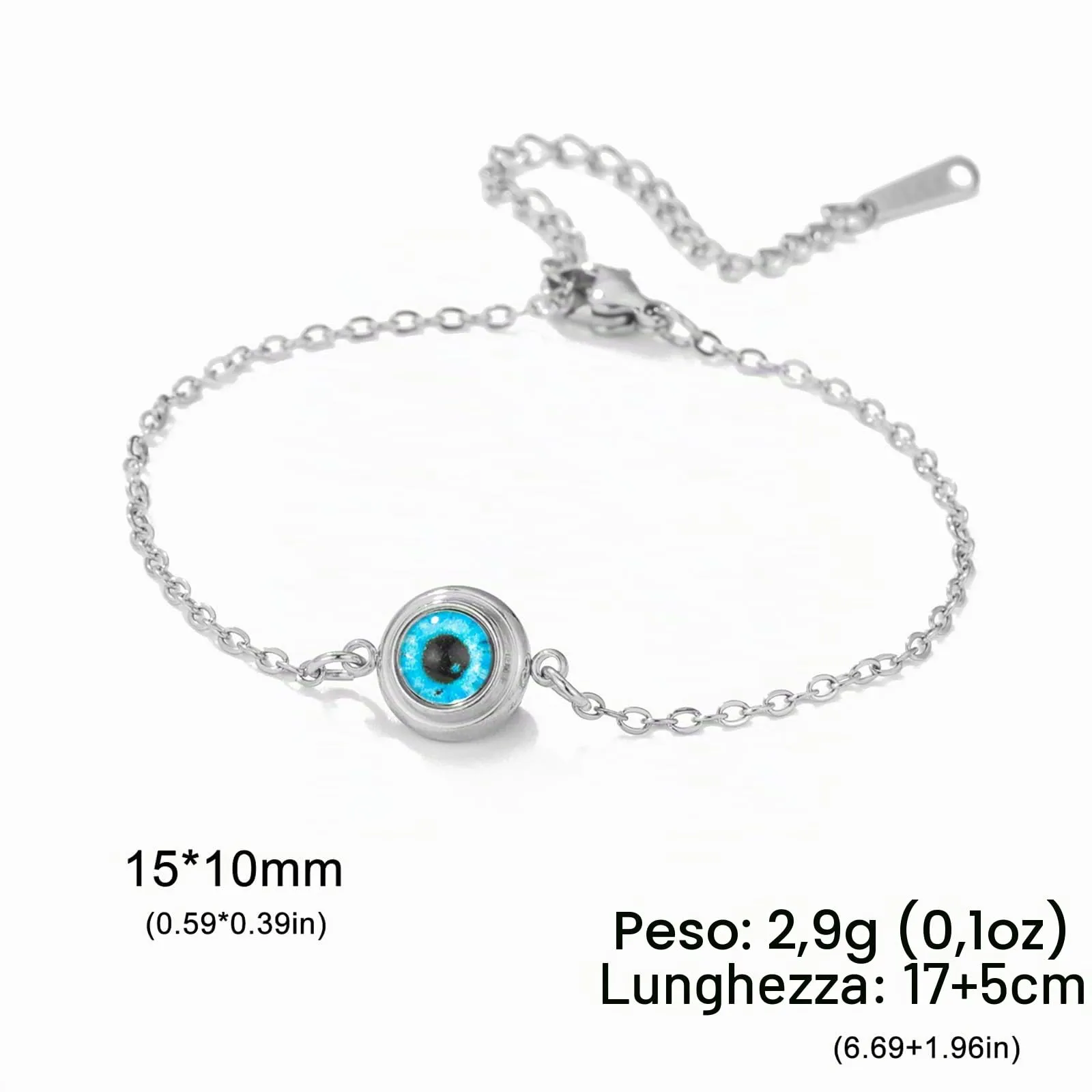 VASSAGO Delicato Braccialetto Malocchio Per Le Donne In Acciaio Inox Regolabile Occhio Turco Braccialetti Portafortuna Amuleto Gioielli Regalo (Bracciale argento) - immagine 6