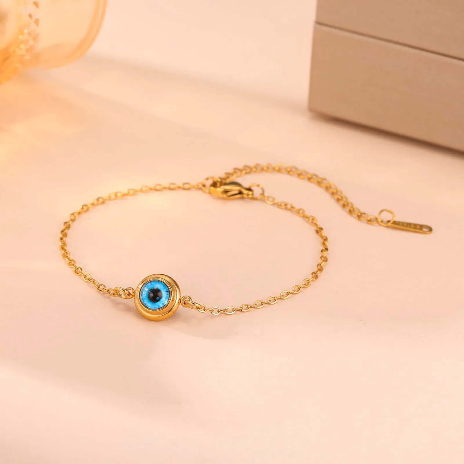 VASSAGO Delicato Braccialetto Malocchio Per Le Donne In Acciaio Inox Regolabile Occhio Turco Braccialetti Portafortuna Amuleto Gioielli Regalo (Bracciale d'oro) - immagine 3