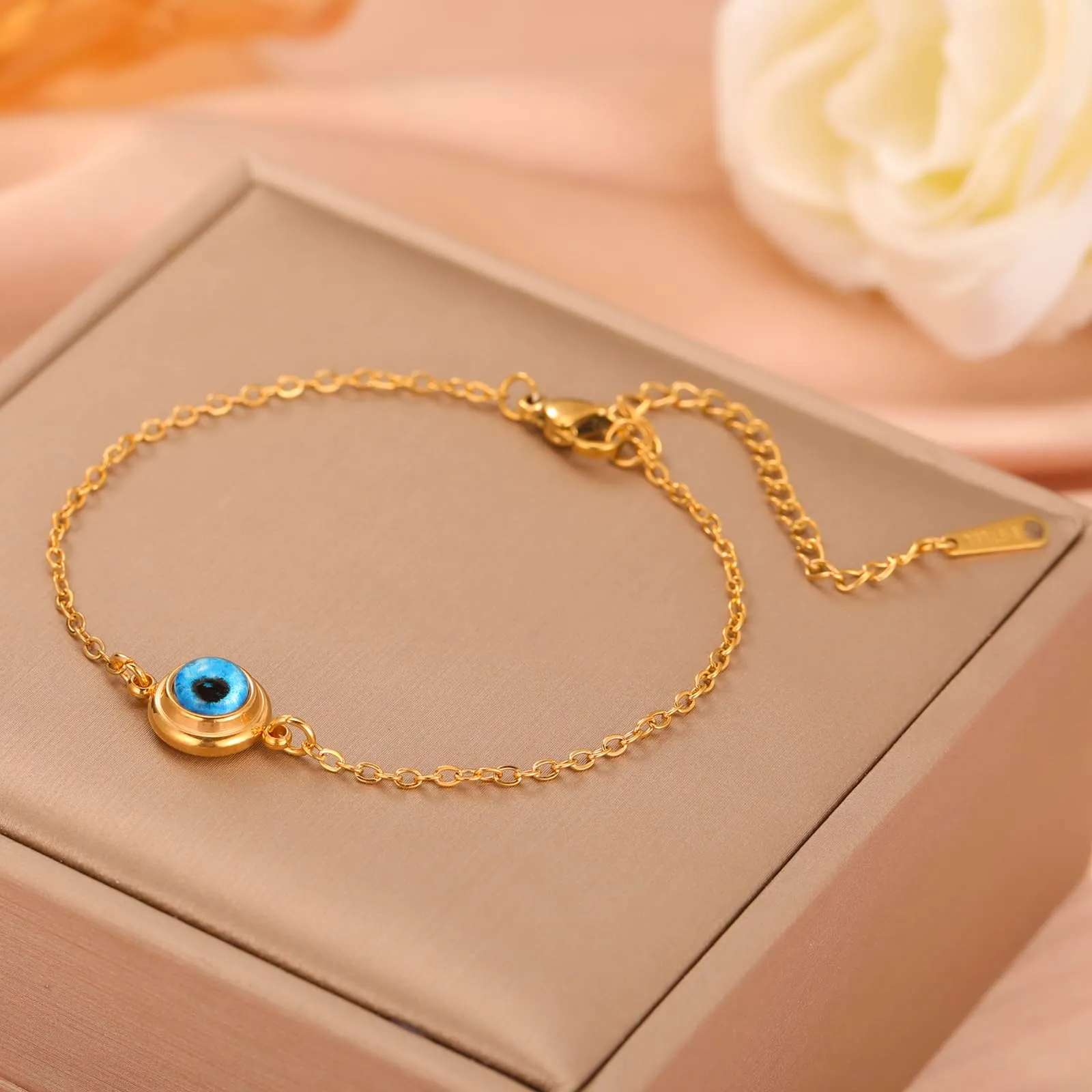 VASSAGO Delicato Braccialetto Malocchio Per Le Donne In Acciaio Inox Regolabile Occhio Turco Braccialetti Portafortuna Amuleto Gioielli Regalo (Bracciale d'oro) - immagine 5