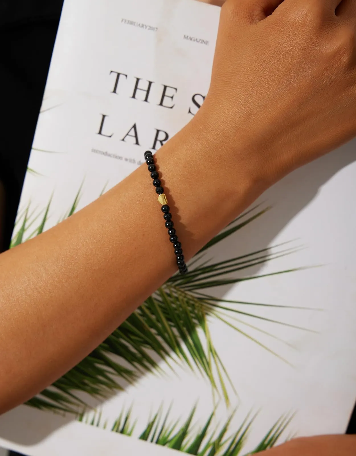 Landorilo Bracciale Donna, Pietra Naturale 4mm, Tormalina Nera O - immagine 2