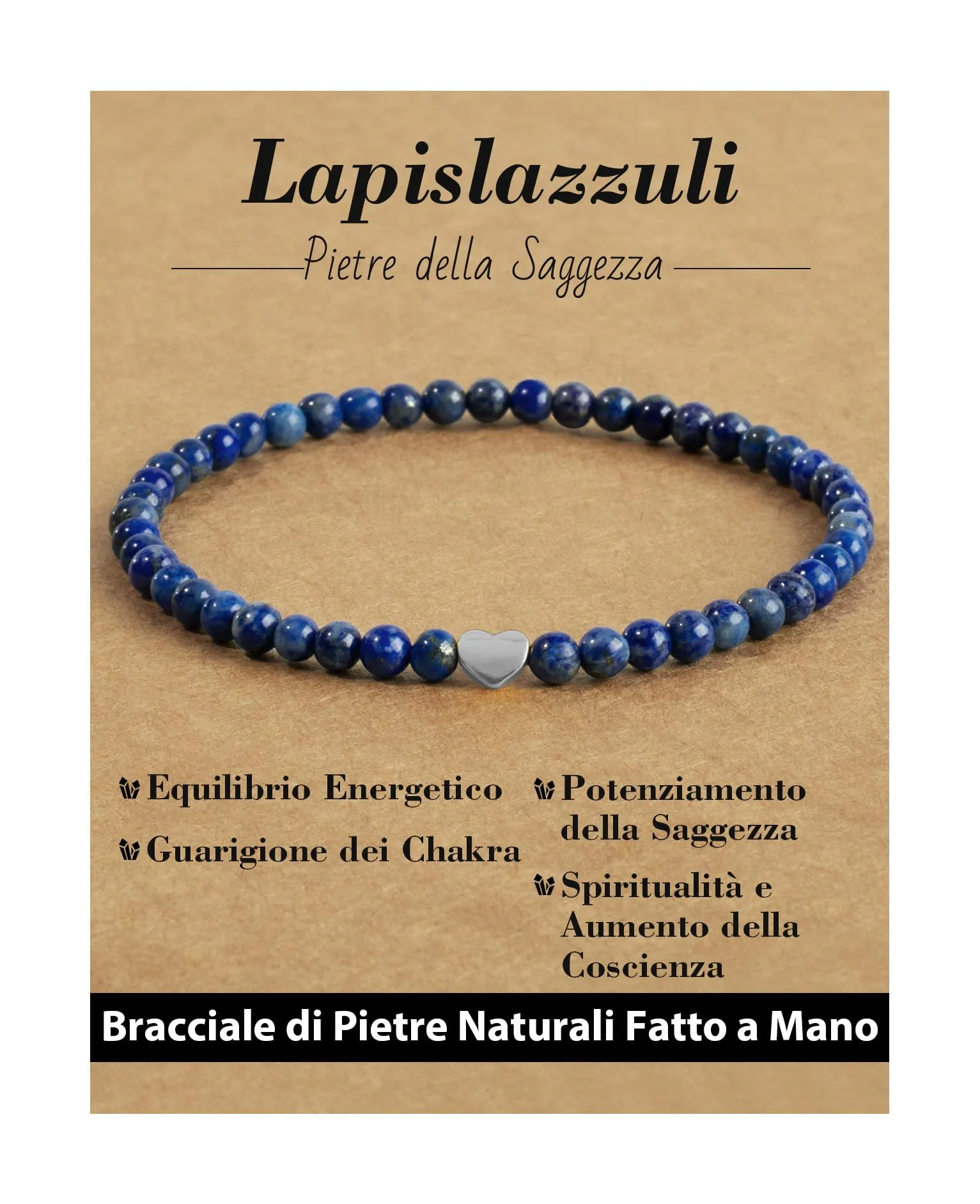 Landorilo Bracciale Donna, Pietra Naturale 4mm, Lapislazzuli A - immagine 1