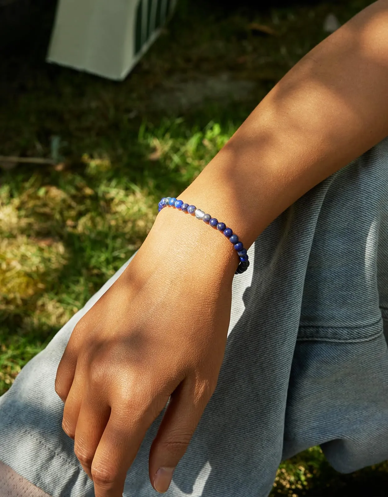 Landorilo Bracciale Donna, Pietra Naturale 4mm, Lapislazzuli A - immagine 2