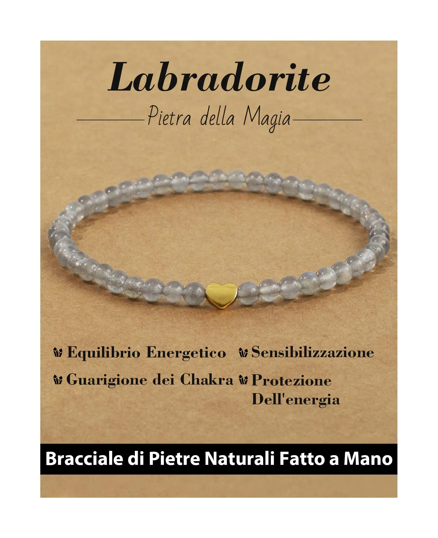 Landorilo Bracciale Donna, Pietra Naturale 4mm, Labradorite O - immagine 1
