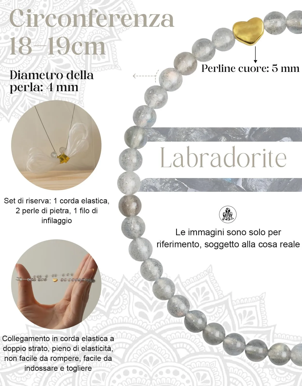 Landorilo Bracciale Donna, Pietra Naturale 4mm, Labradorite O - immagine 4