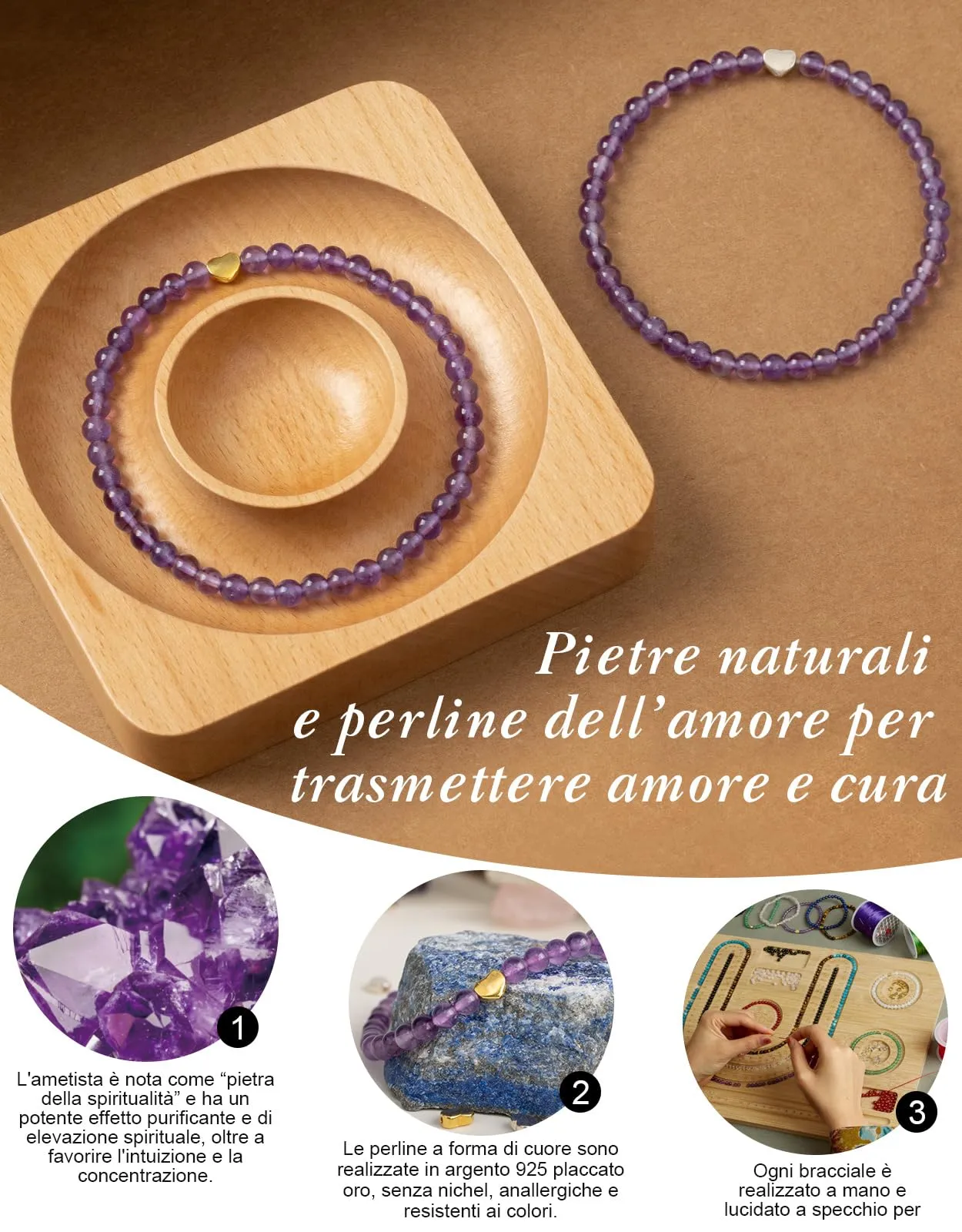 Landorilo Bracciale Donna, Pietra Naturale 4mm, Ametista O - immagine 3