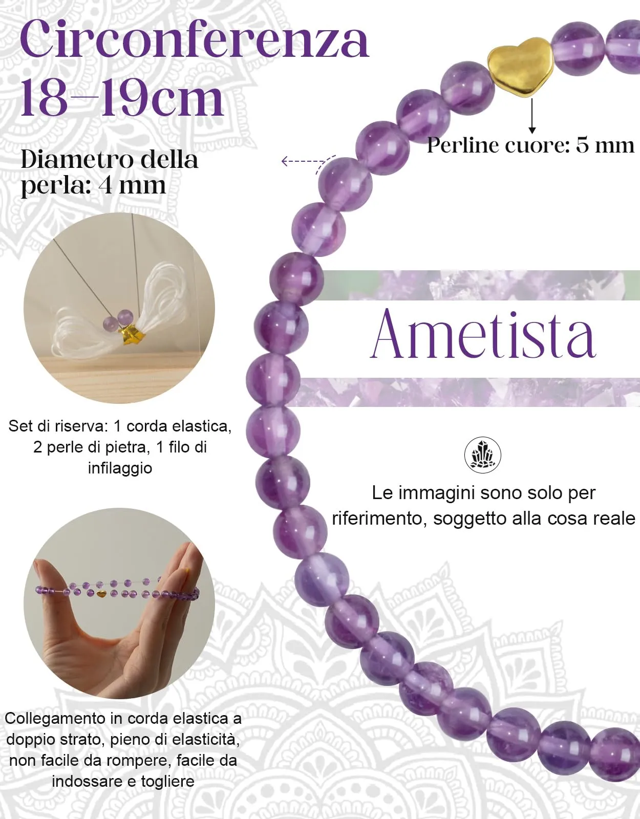 Landorilo Bracciale Donna, Pietra Naturale 4mm, Ametista O - immagine 4