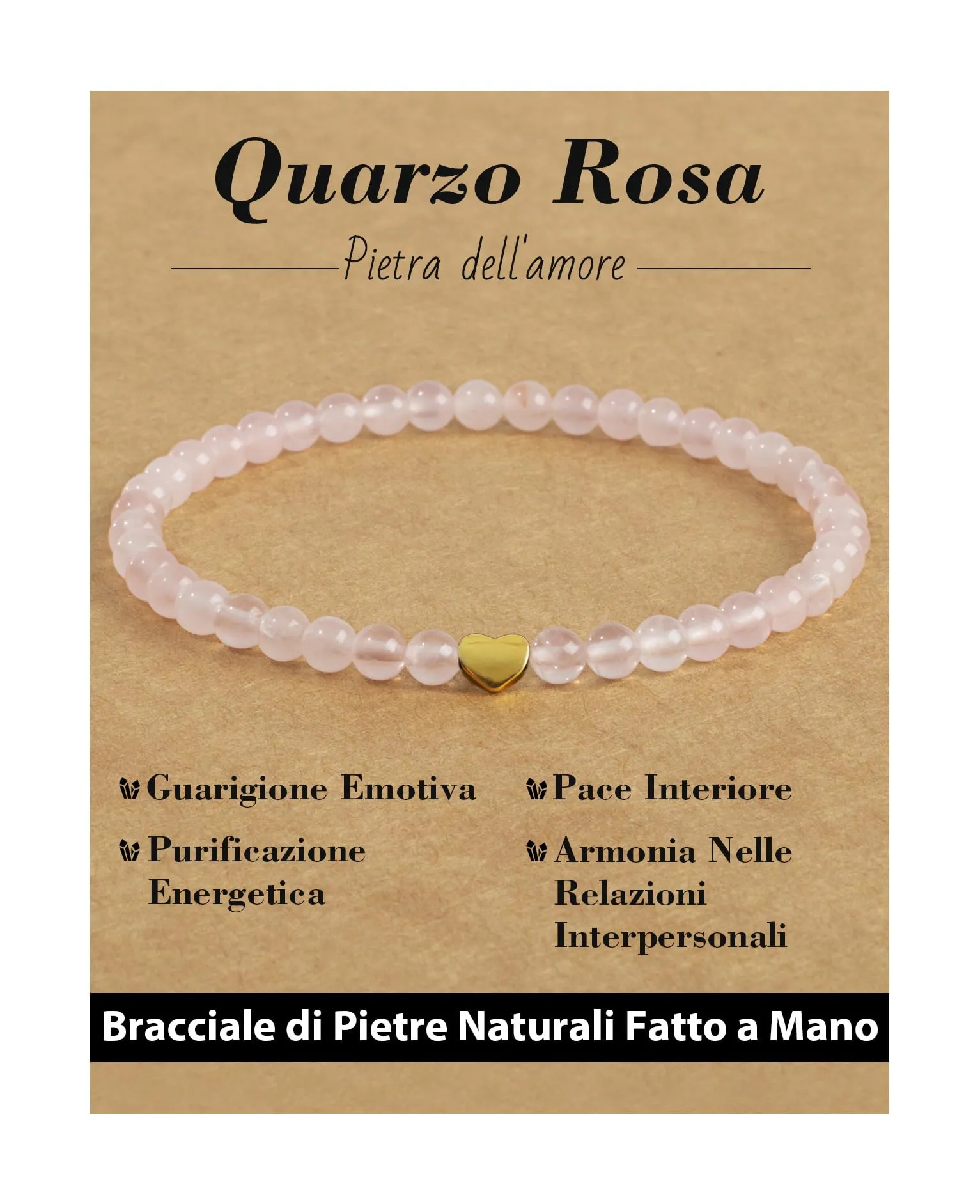Landorilo Bracciale Donna, Pietra Naturale 4mm, Quarzo Rosa O - immagine 1