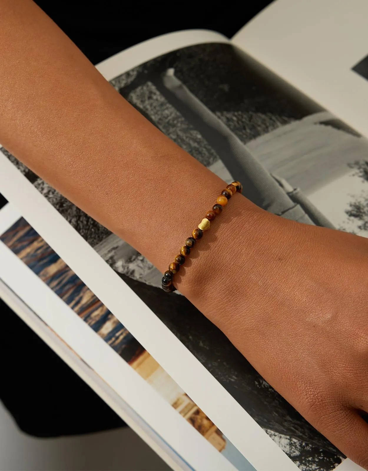 Landorilo Bracciale Donna, Pietra Naturale 4mm, Occhio di Tigre Giallo O - immagine 2