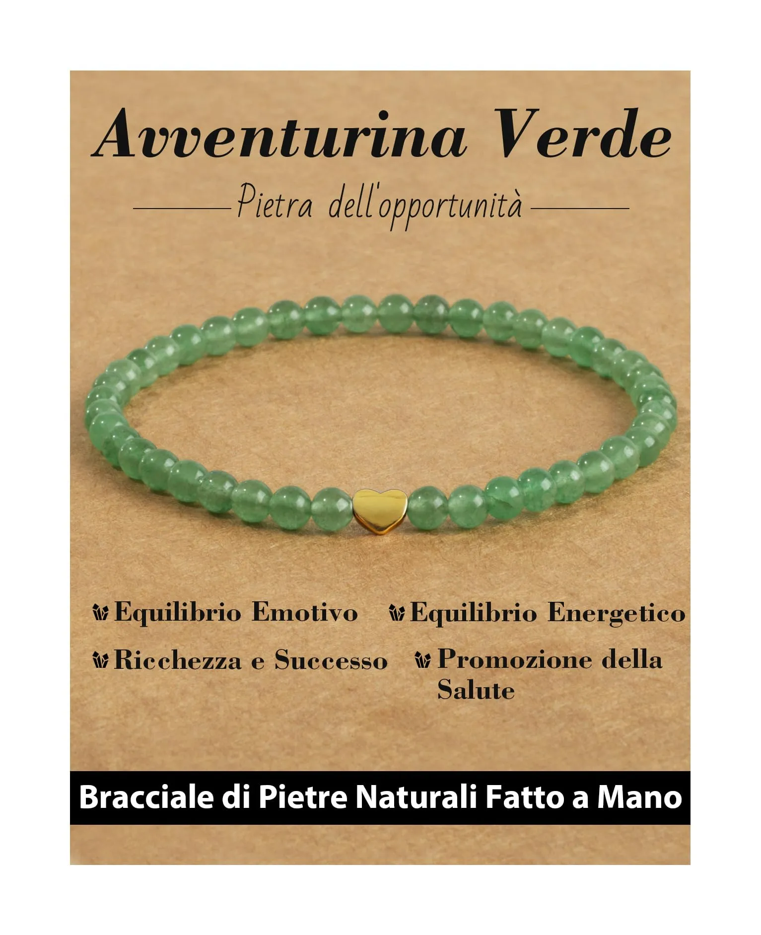 Landorilo Bracciale Donna, Pietra Naturale 4mm, Avventurina Verde O - immagine 1