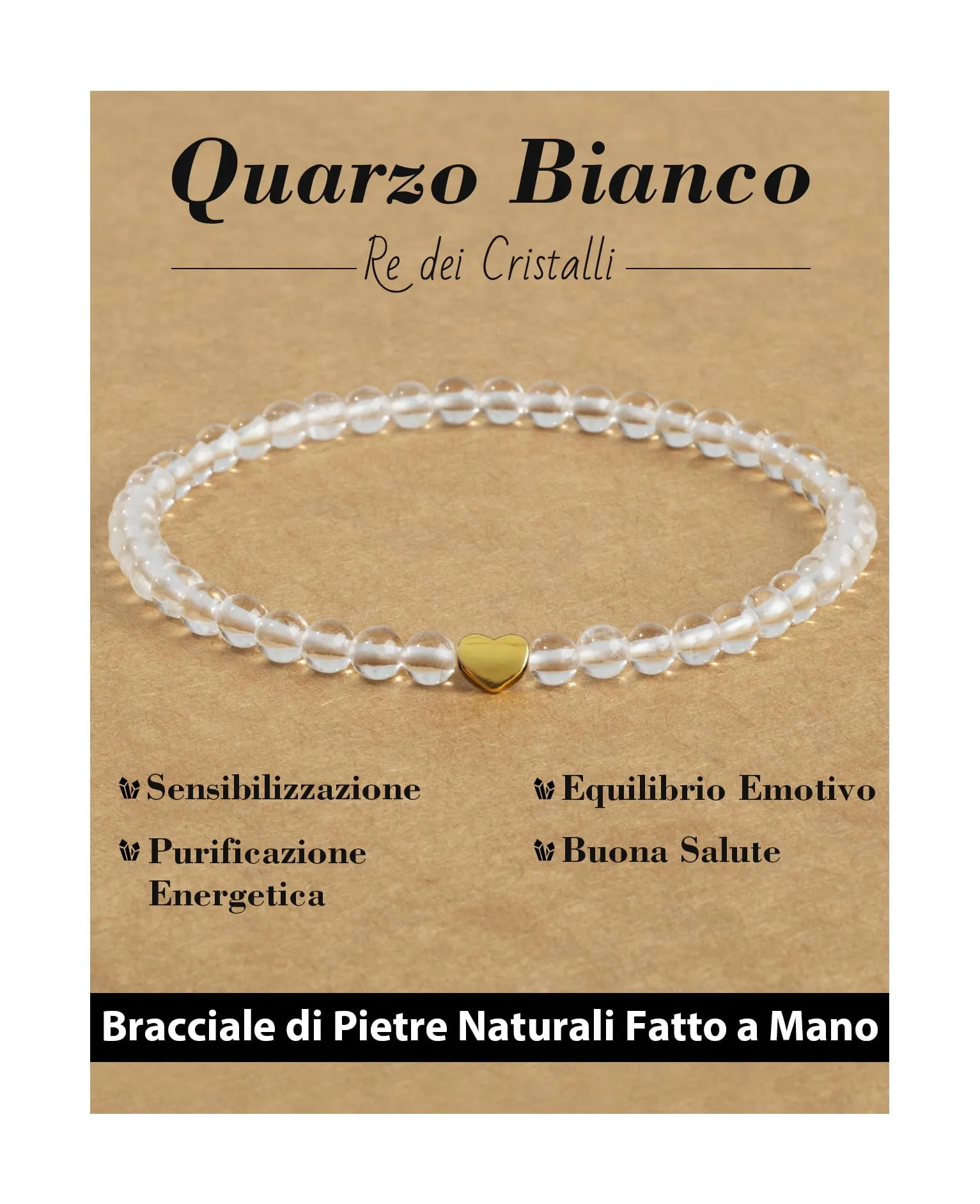 Landorilo Bracciale Donna, Pietra Naturale 4mm, Quarzo Bianco O - immagine 1