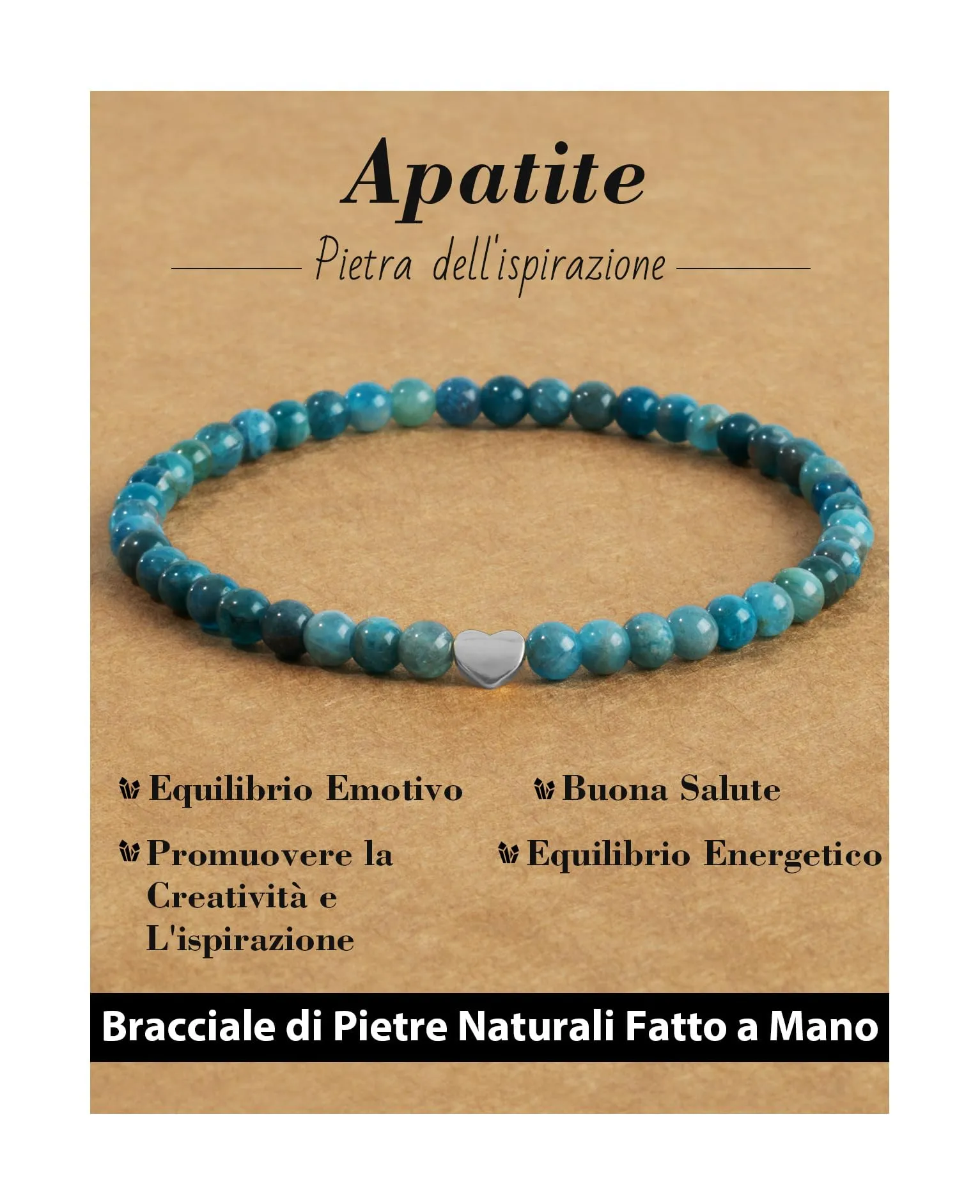 Landorilo Bracciale Donna, Pietra Naturale 4mm, Apatite A - immagine 1
