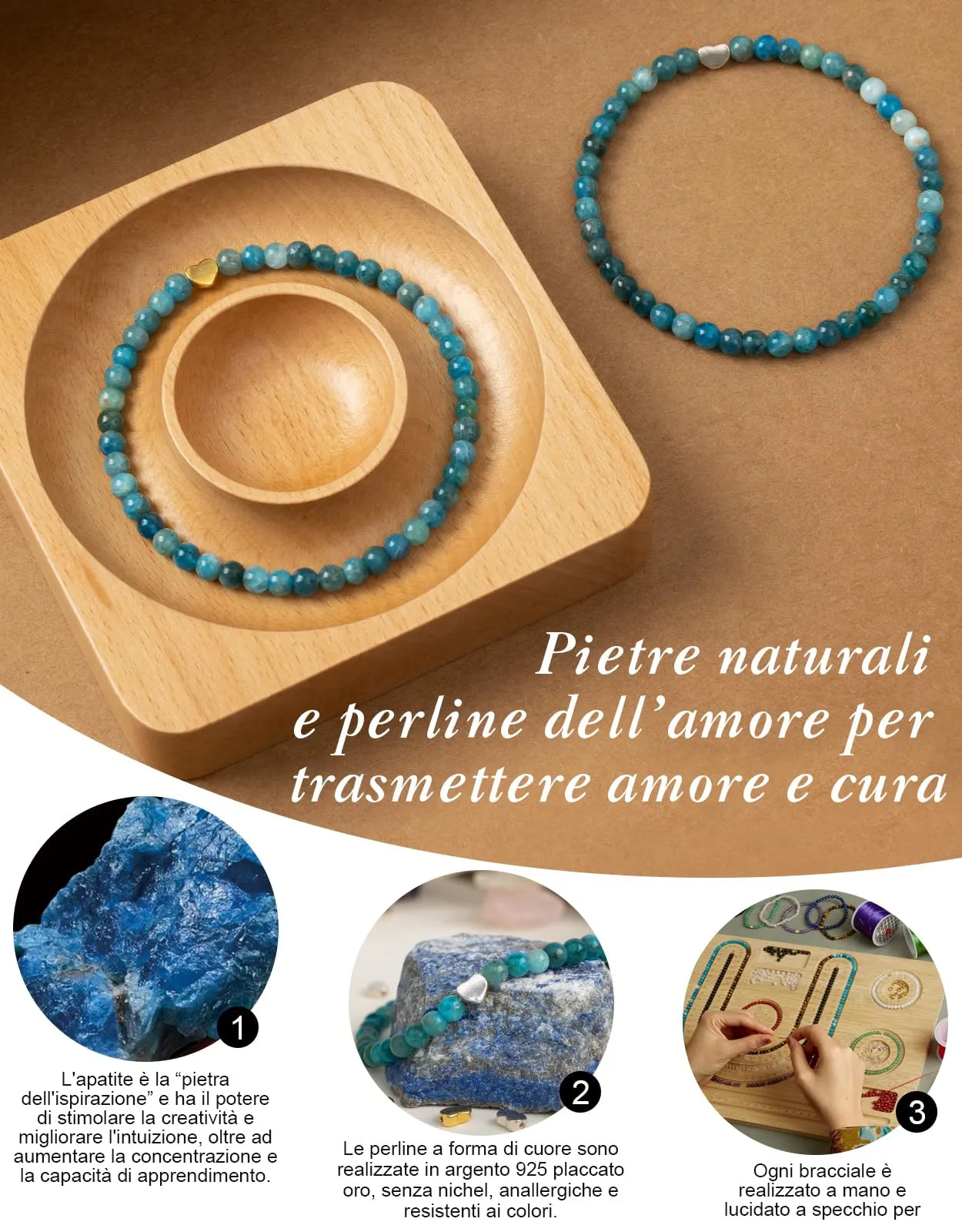 Landorilo Bracciale Donna, Pietra Naturale 4mm, Apatite A - immagine 3