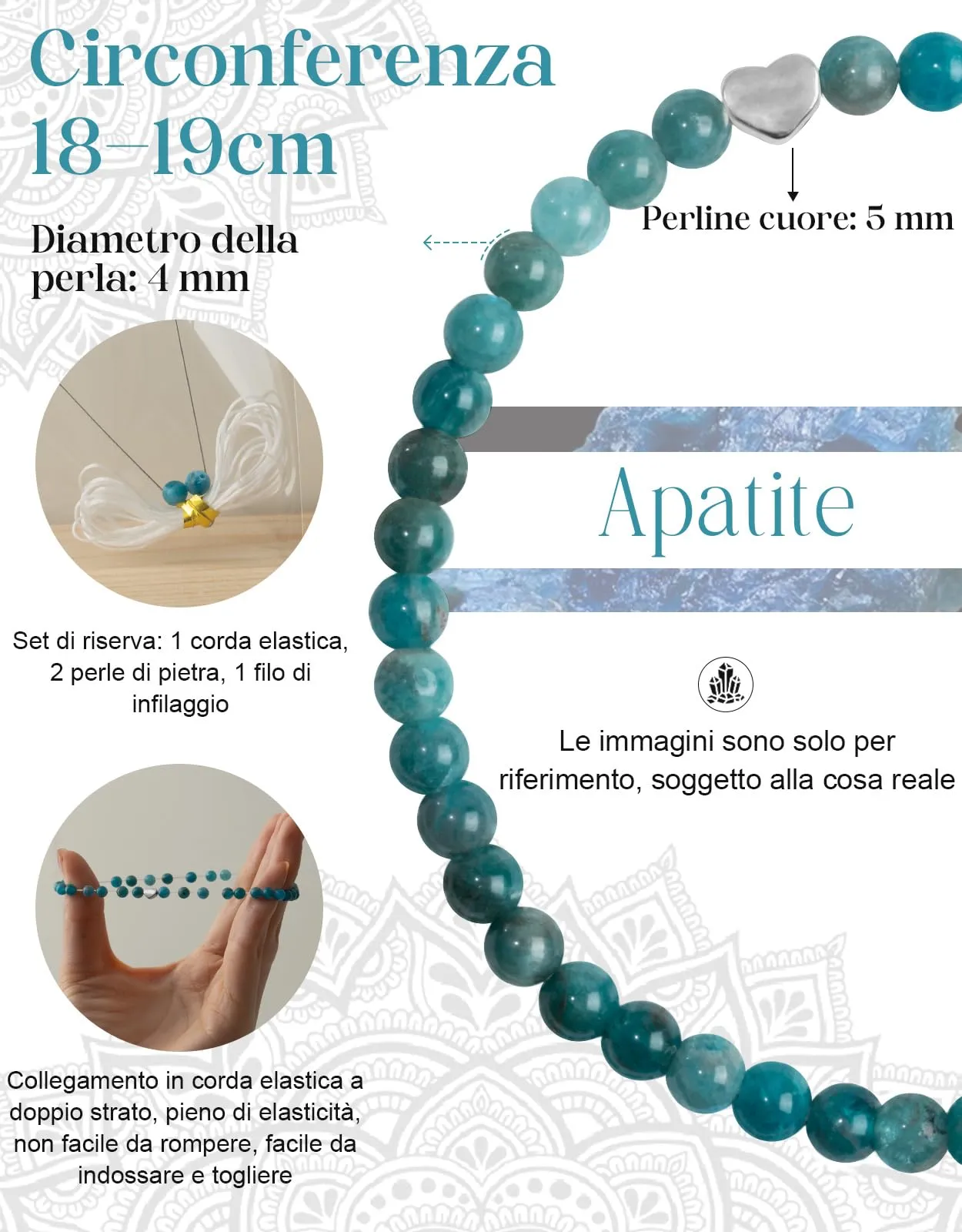 Landorilo Bracciale Donna, Pietra Naturale 4mm, Apatite A - immagine 4