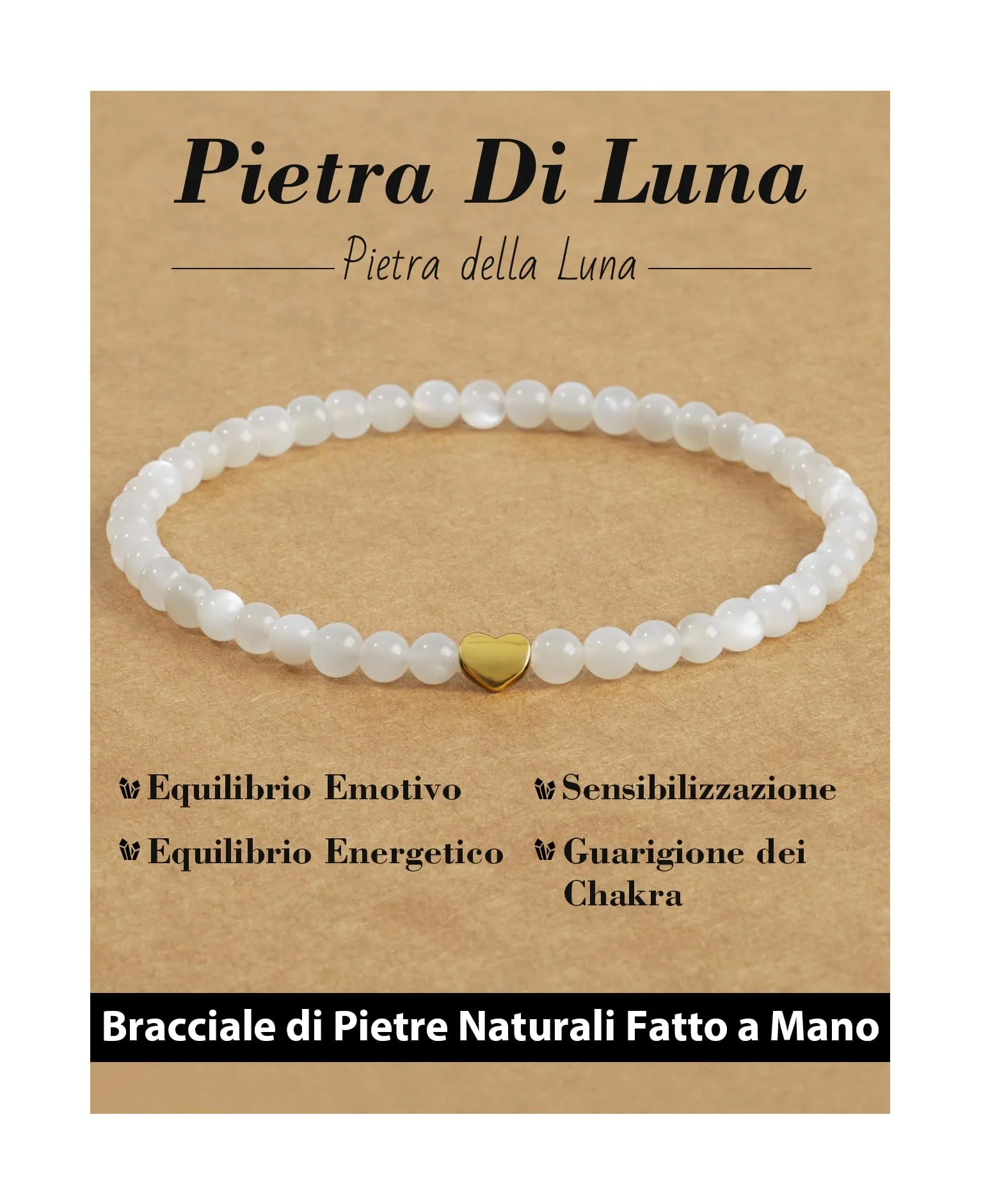 Landorilo Bracciale Donna, Pietra Naturale 4mm, Pietra Di Luna O - immagine 1