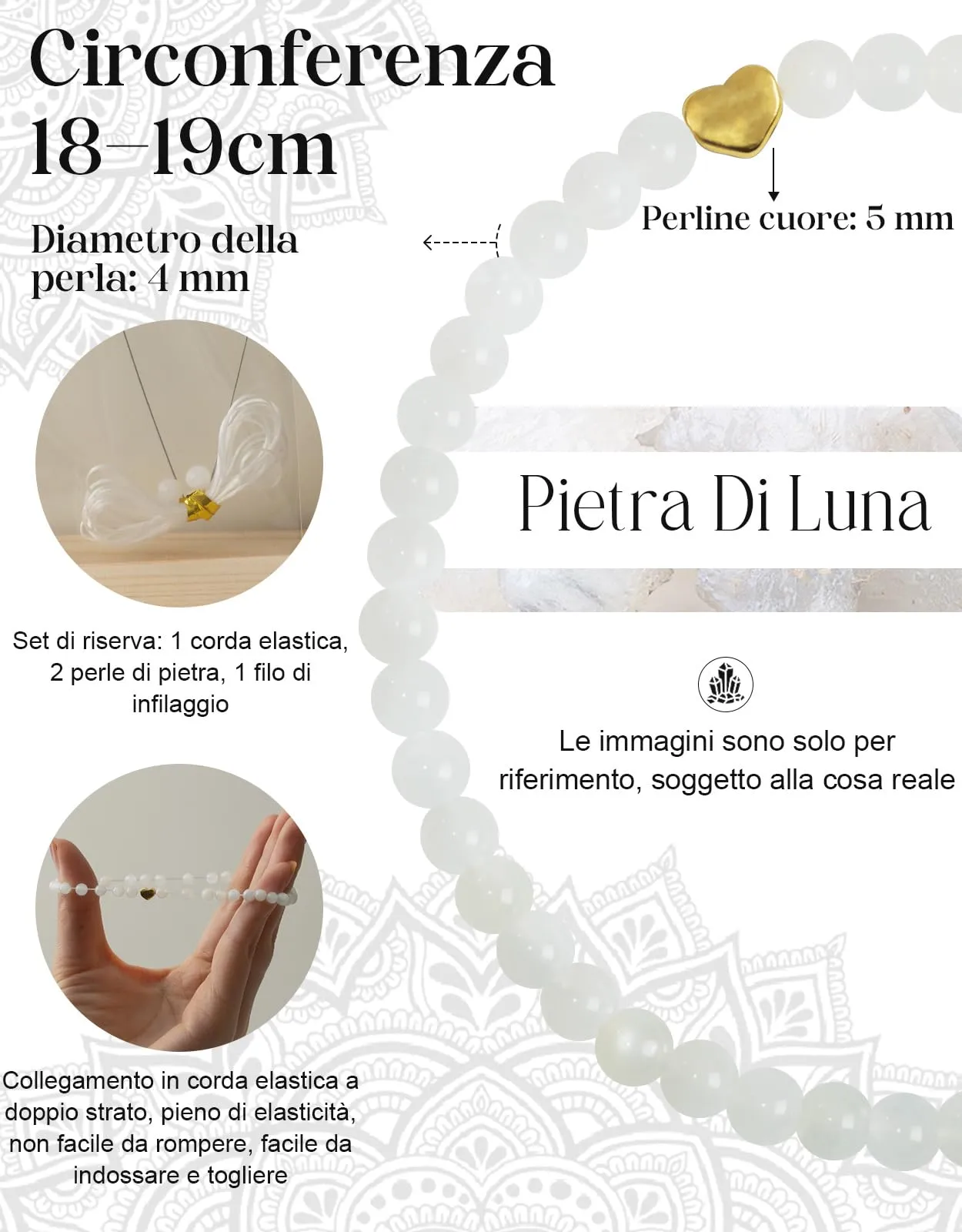 Landorilo Bracciale Donna, Pietra Naturale 4mm, Pietra Di Luna O - immagine 4