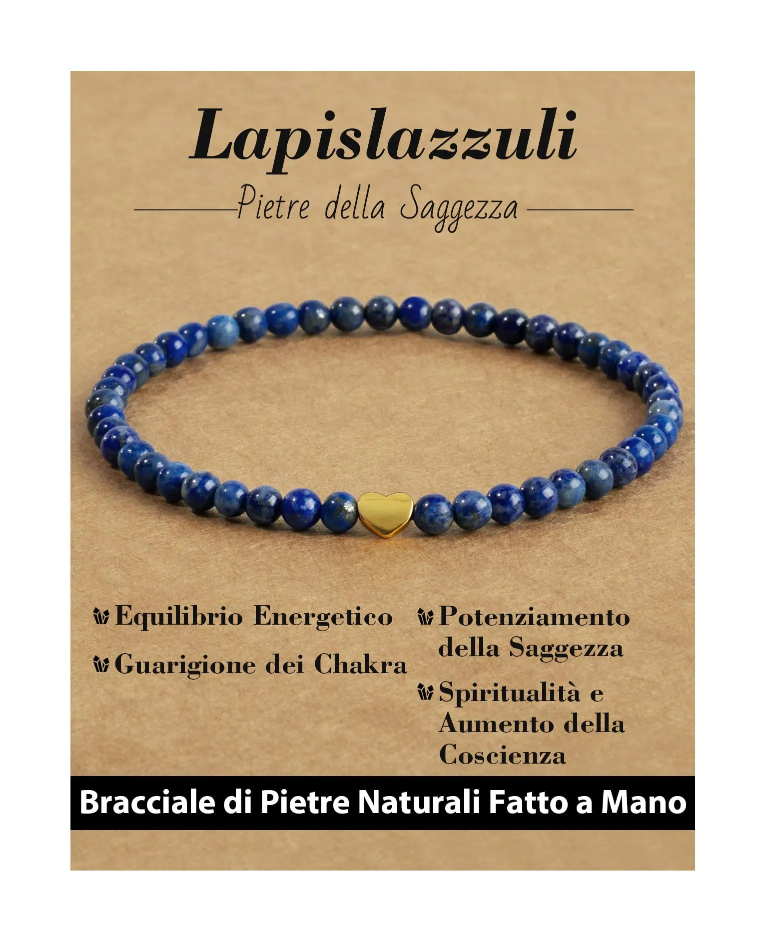 Landorilo Bracciale Donna, Pietra Naturale 4mm, Lapislazzuli O - immagine 1