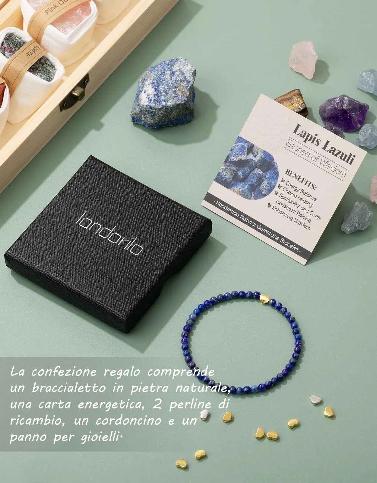 Landorilo Bracciale Donna, Pietra Naturale 4mm, Lapislazzuli O - immagine 6