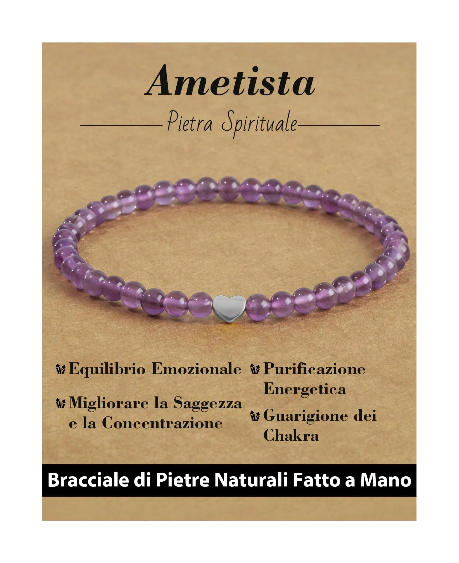 Landorilo Bracciale Donna, Pietra Naturale 4mm, Ametista A - immagine 1