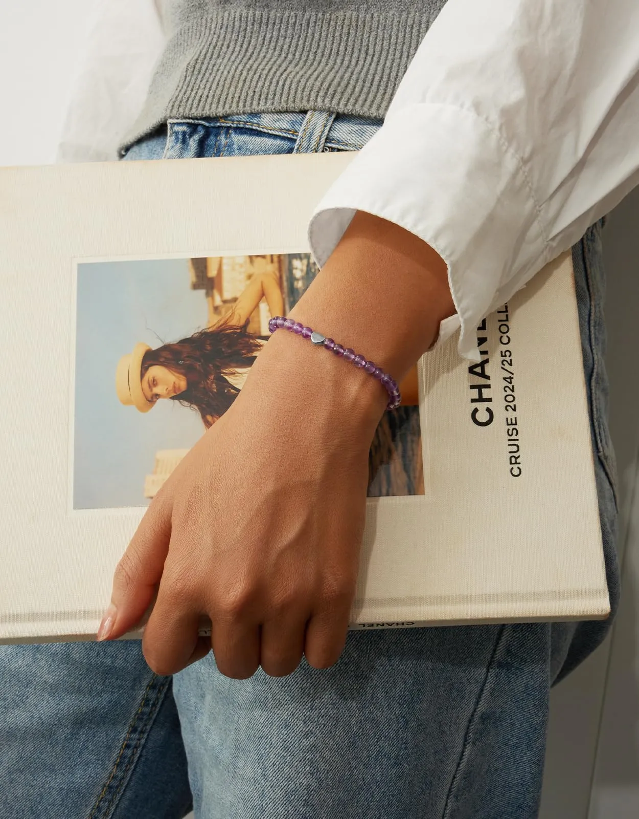 Landorilo Bracciale Donna, Pietra Naturale 4mm, Ametista A - immagine 2