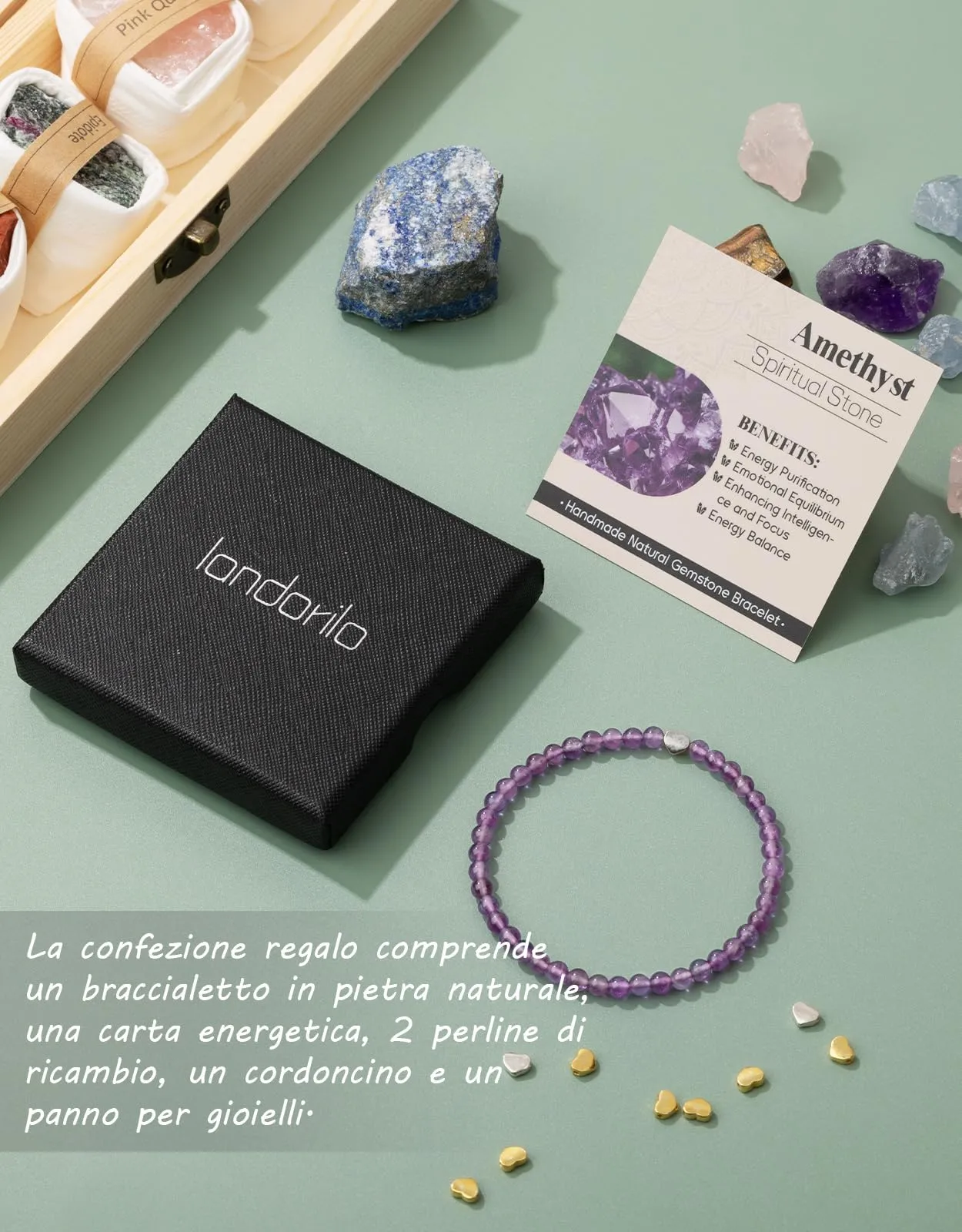 Landorilo Bracciale Donna, Pietra Naturale 4mm, Ametista A - immagine 6