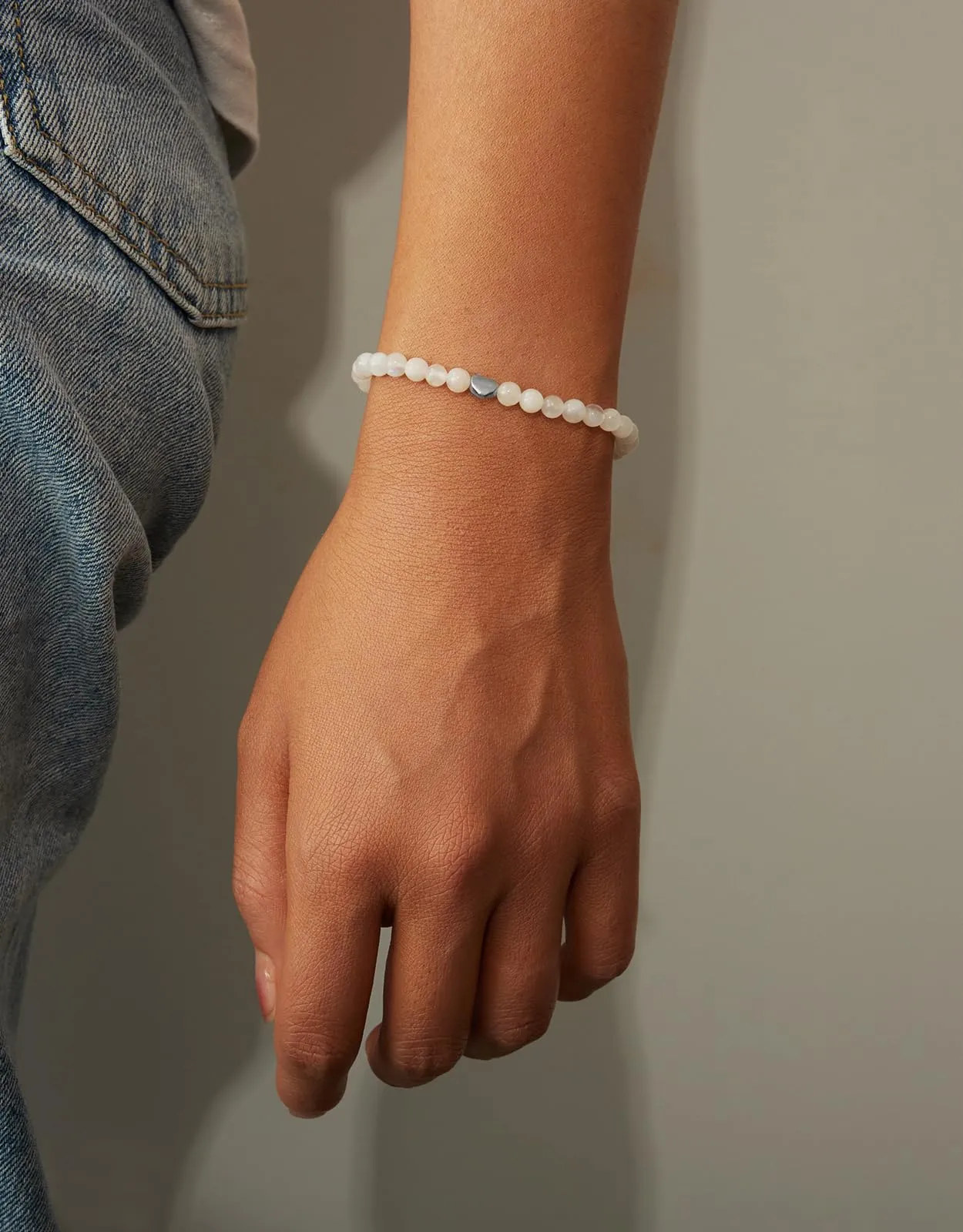 Landorilo Bracciale Donna, Pietra Naturale 4mm, Pietra Di Luna A - immagine 2