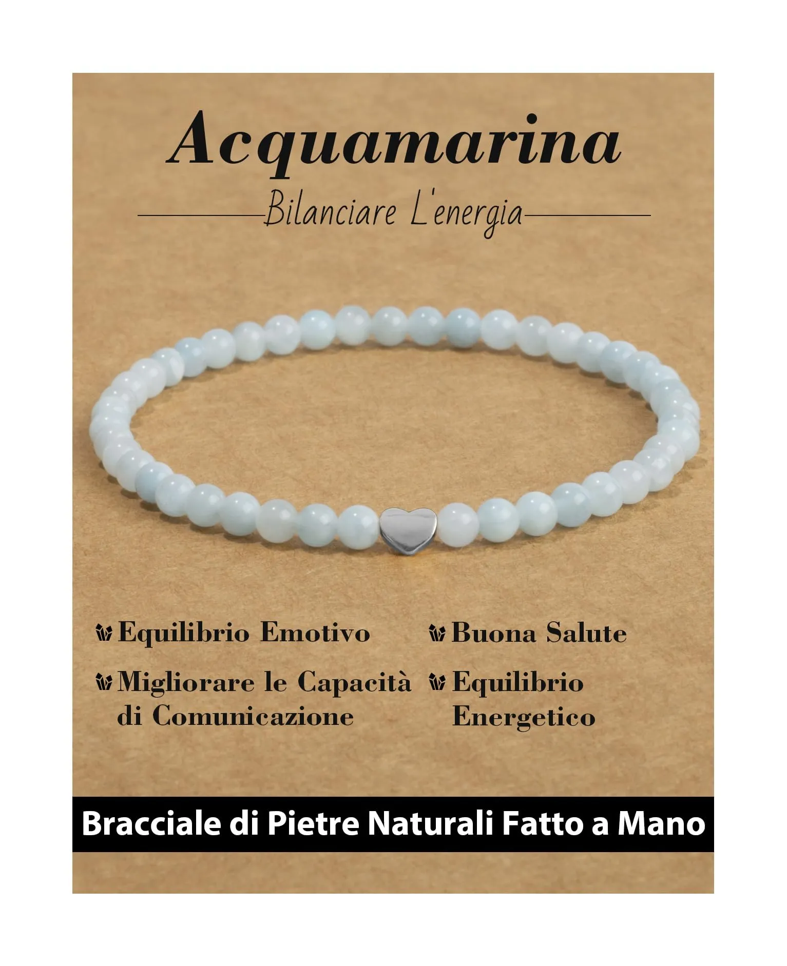 Landorilo Bracciale Donna, Pietra Naturale 4mm, Acquamarina A - immagine 1