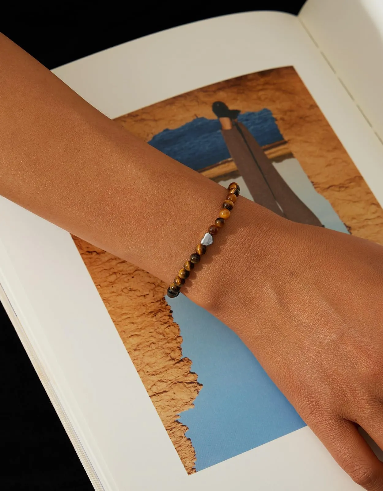 Landorilo Bracciale Donna, Pietra Naturale 4mm, Occhio di Tigre Giallo A - immagine 2