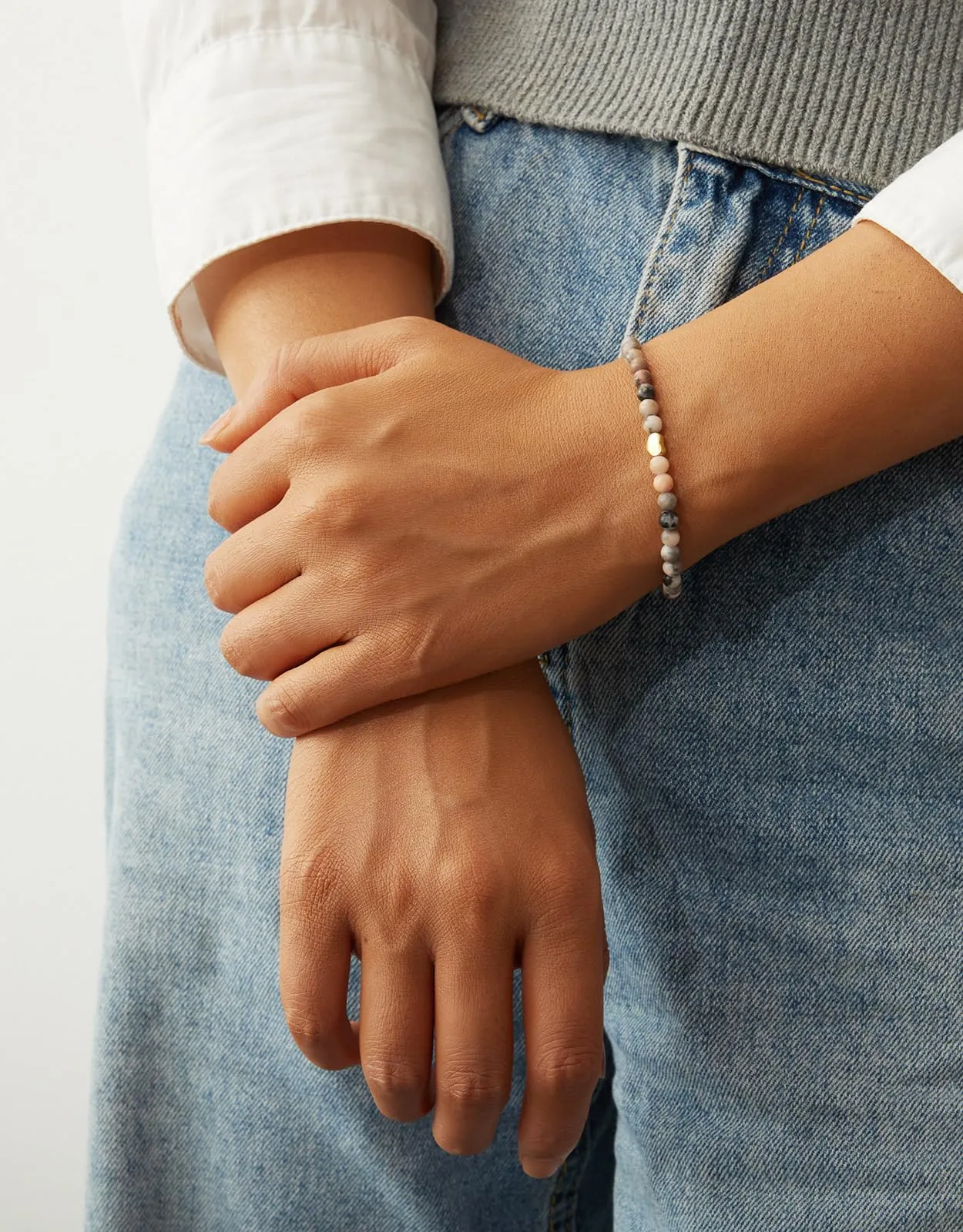Landorilo Bracciale Donna, Pietra Naturale 4mm, Pietra Rosa Zebrata O - immagine 2