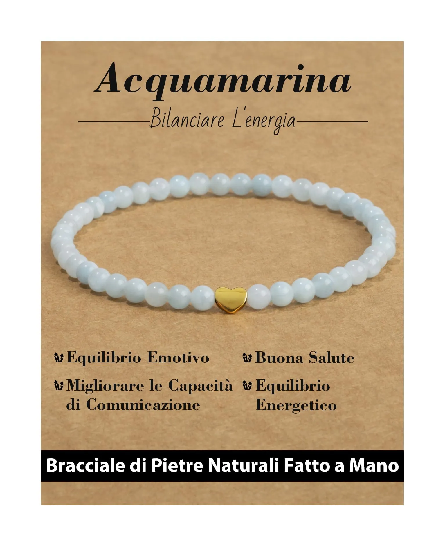 Landorilo Bracciale Donna, Pietra Naturale 4mm, Acquamarina O - immagine 1