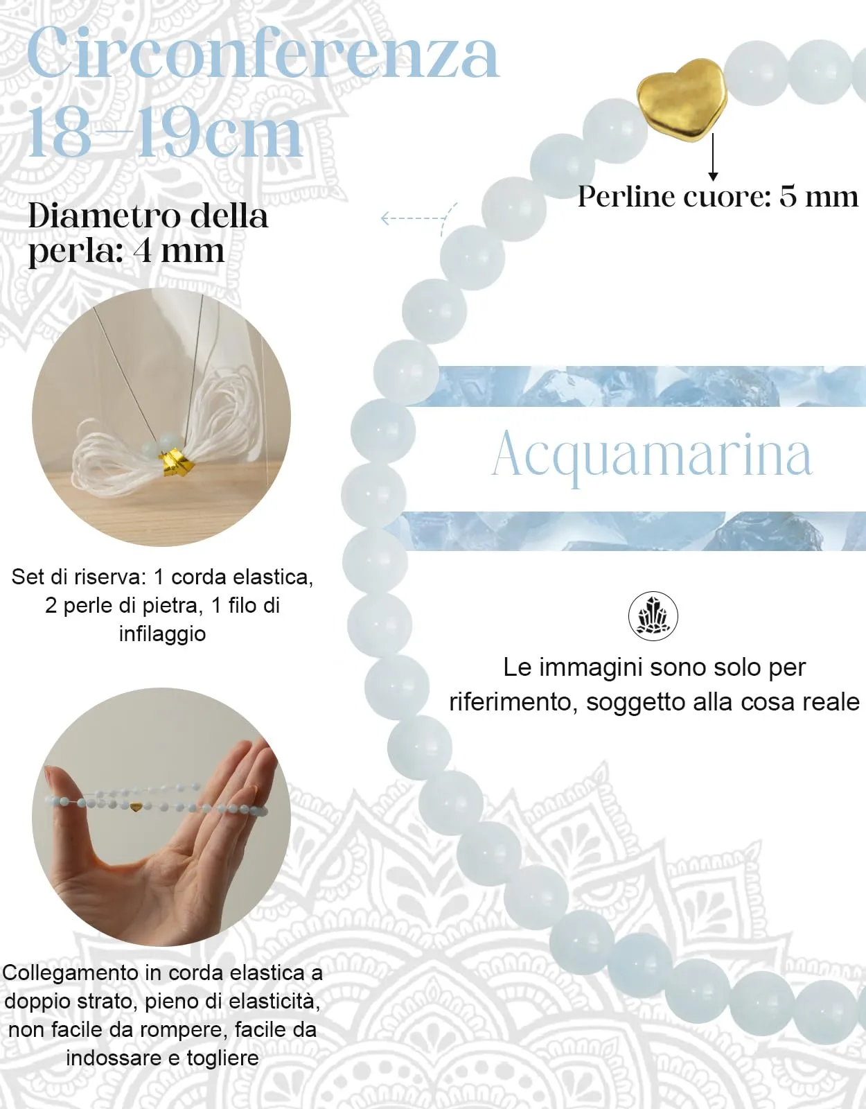 Landorilo Bracciale Donna, Pietra Naturale 4mm, Acquamarina O - immagine 4