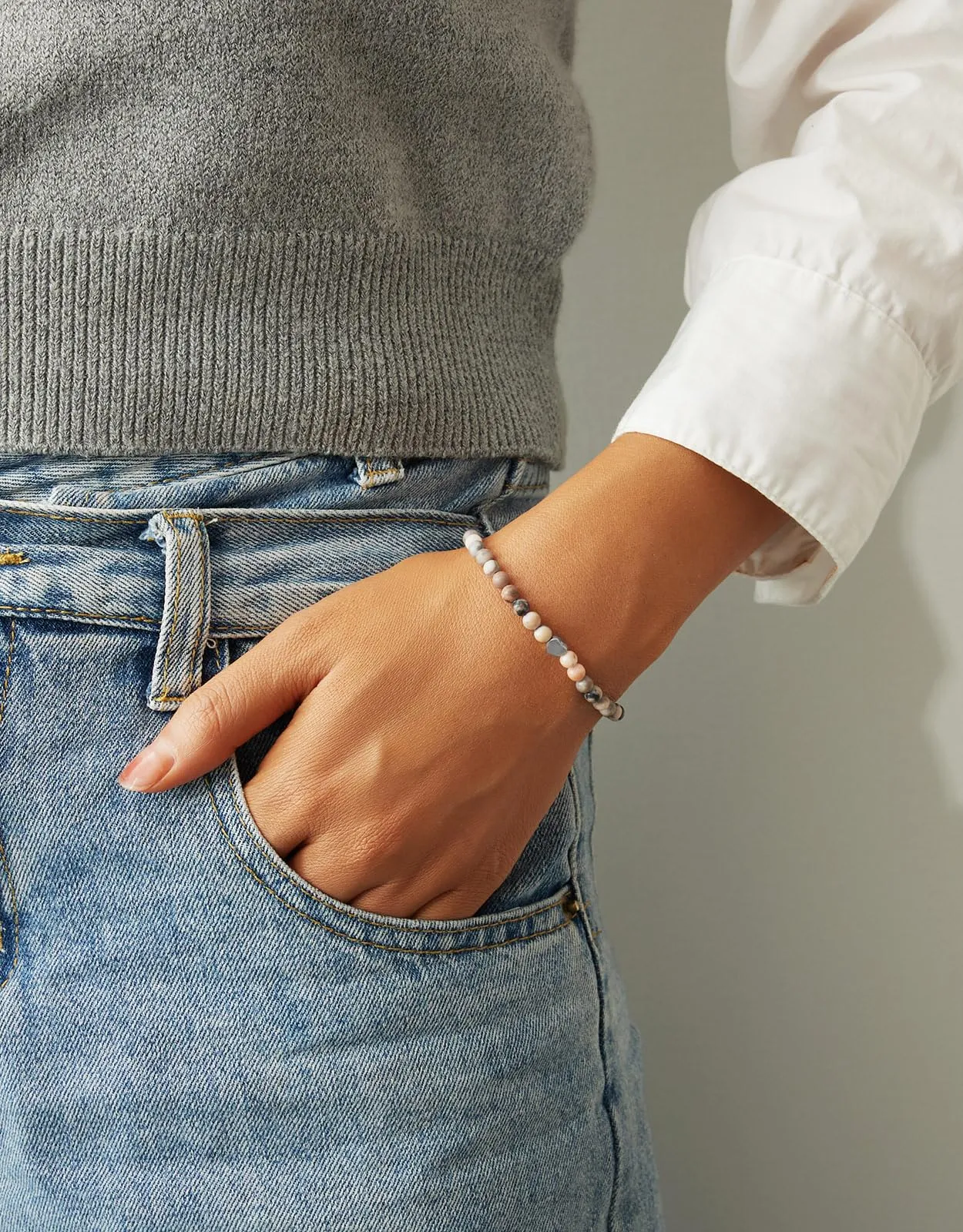 Landorilo Bracciale Donna, Pietra Naturale 4mm, Pietra Rosa Zebrata A - immagine 2