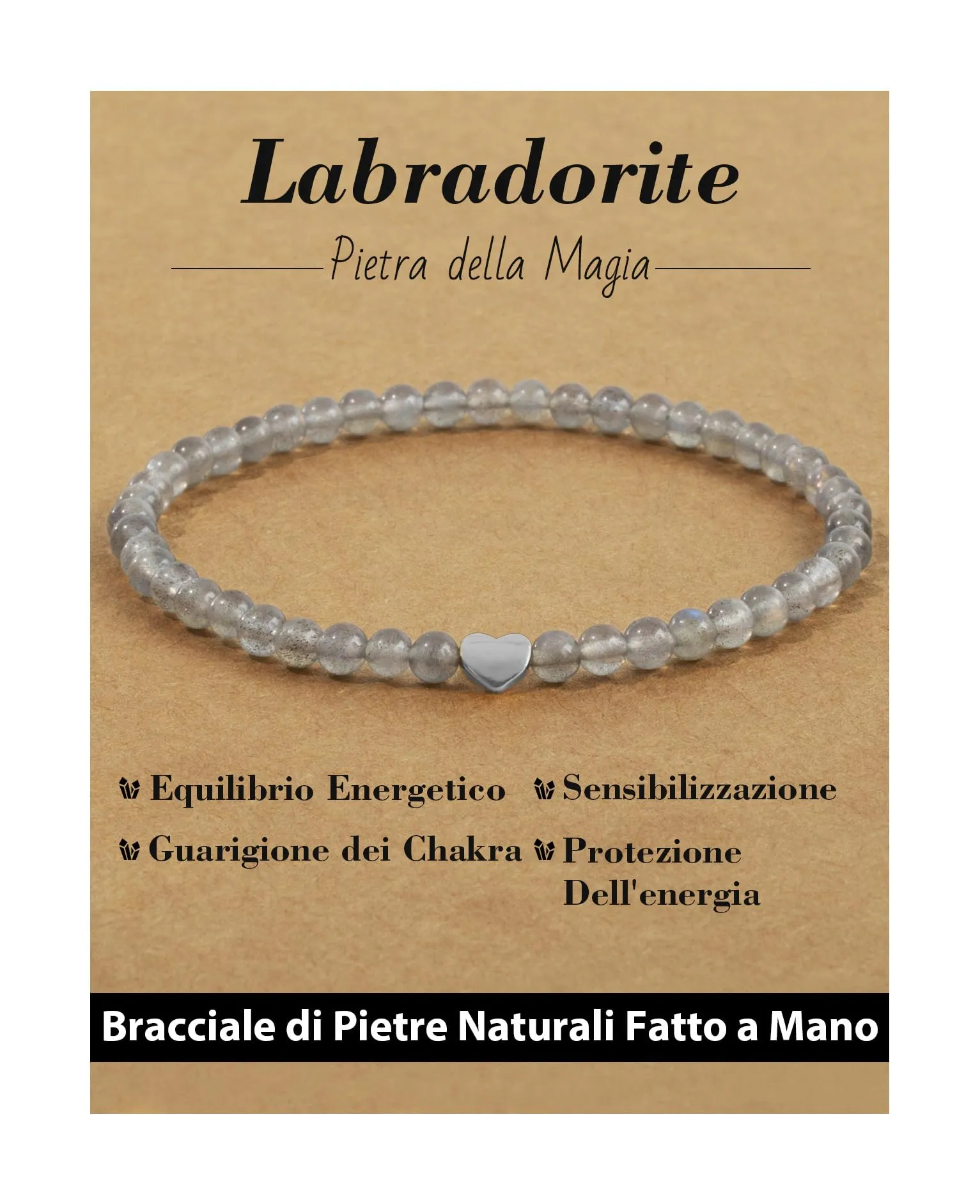 Landorilo Bracciale Donna, Pietra Naturale 4mm, Labradorite A - immagine 1
